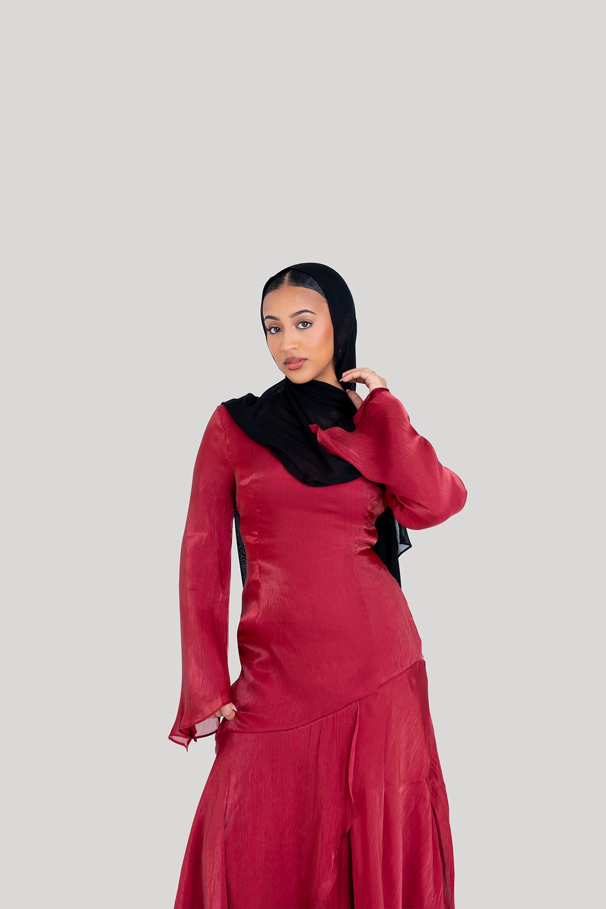 Wine Satin Tulip Dress