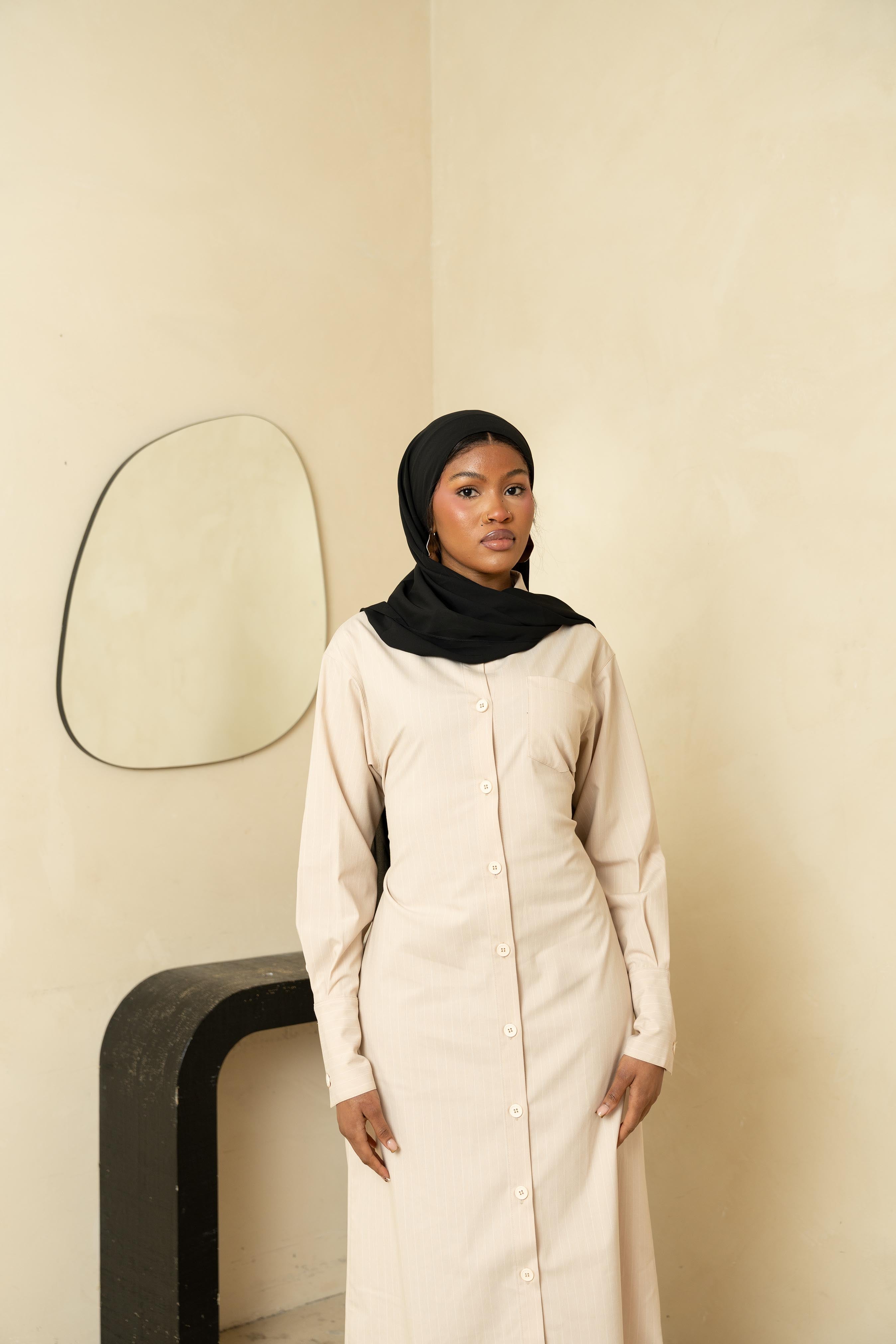 Cream Corset Button Front Dress