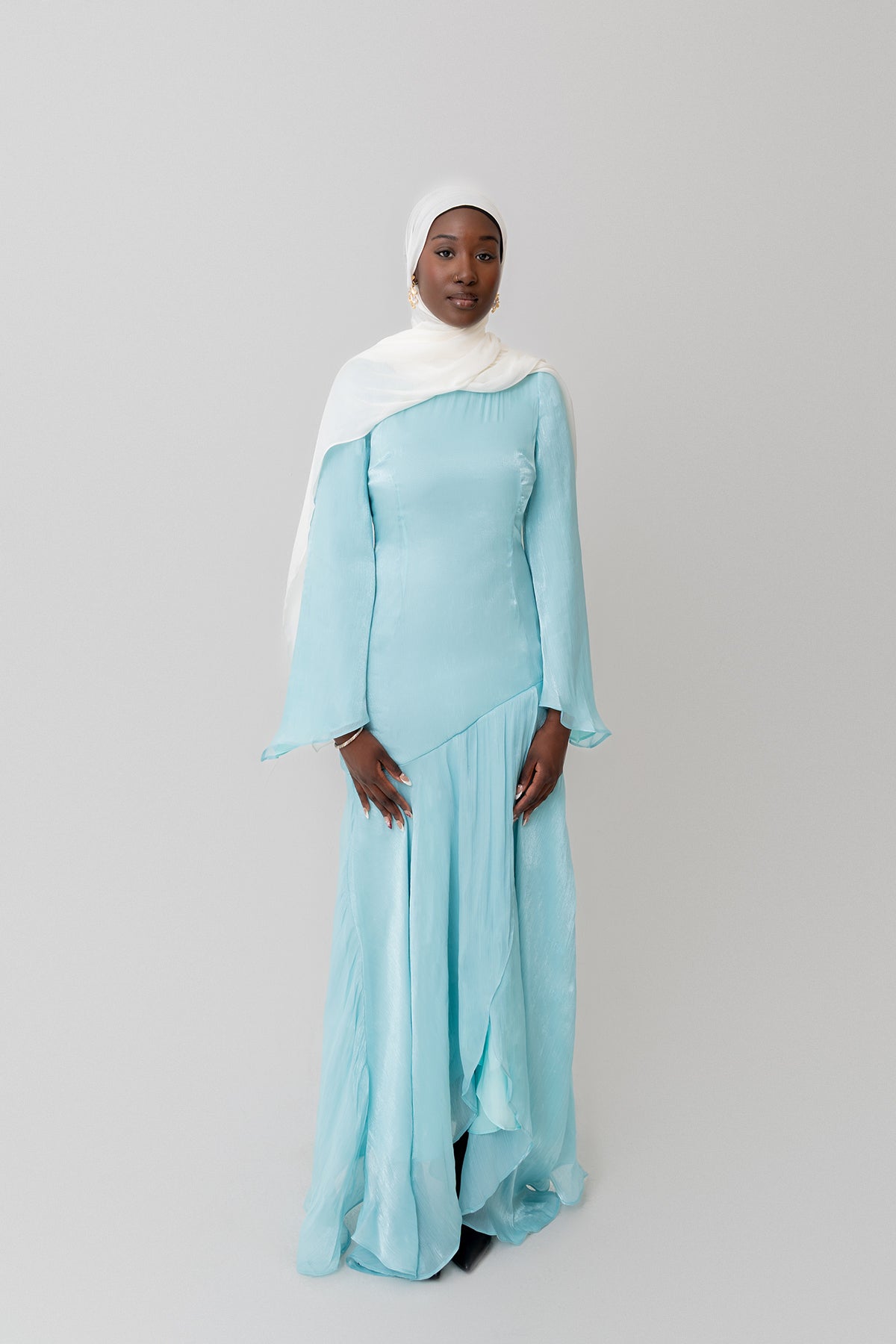 Sky Blue Satin Tulip Dress