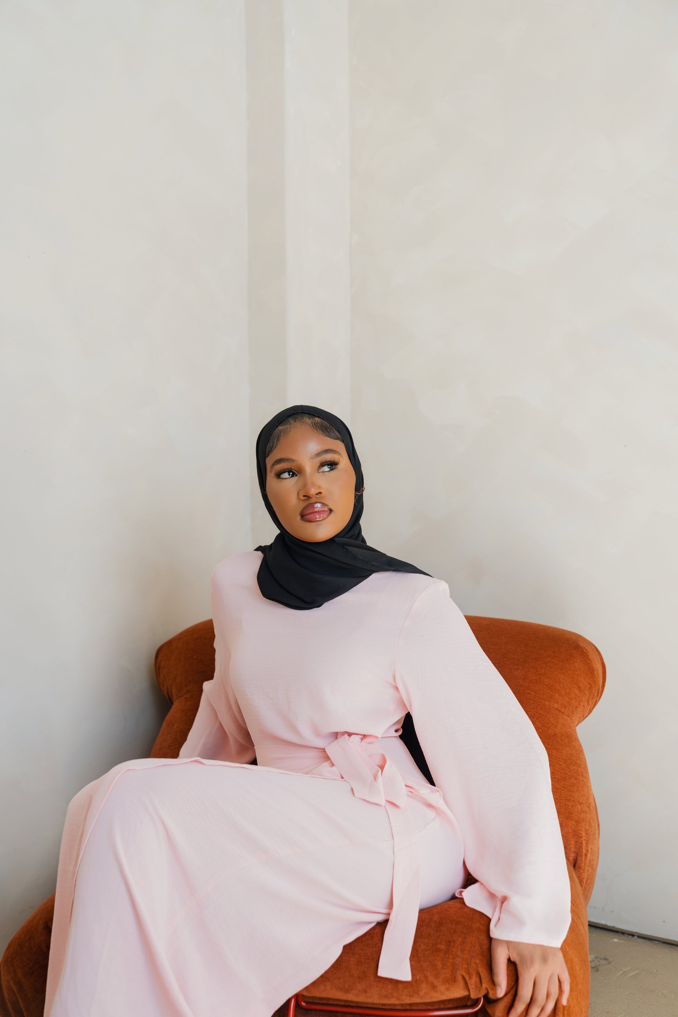 Pink Wrap Waist Linen Dress