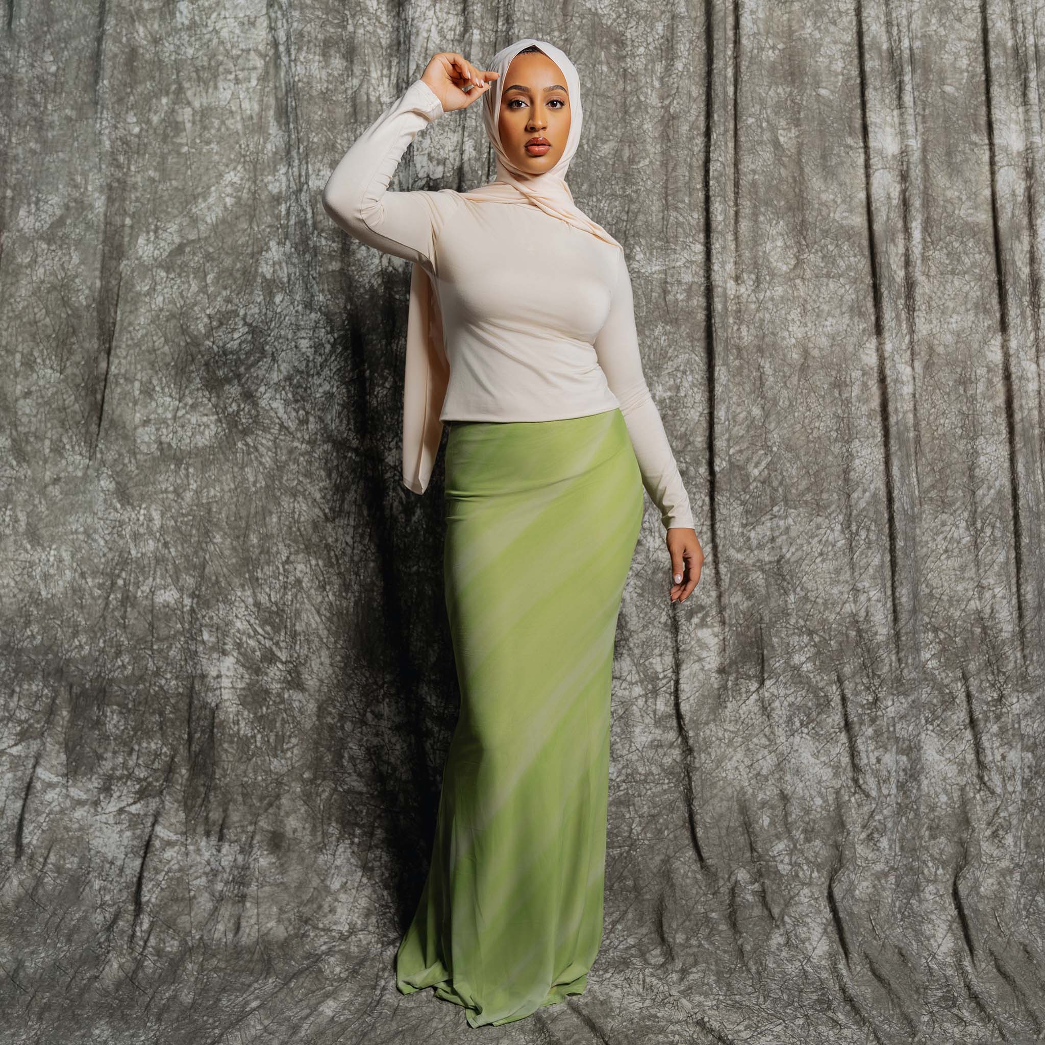 Green Sunset Print Maxi Skirt