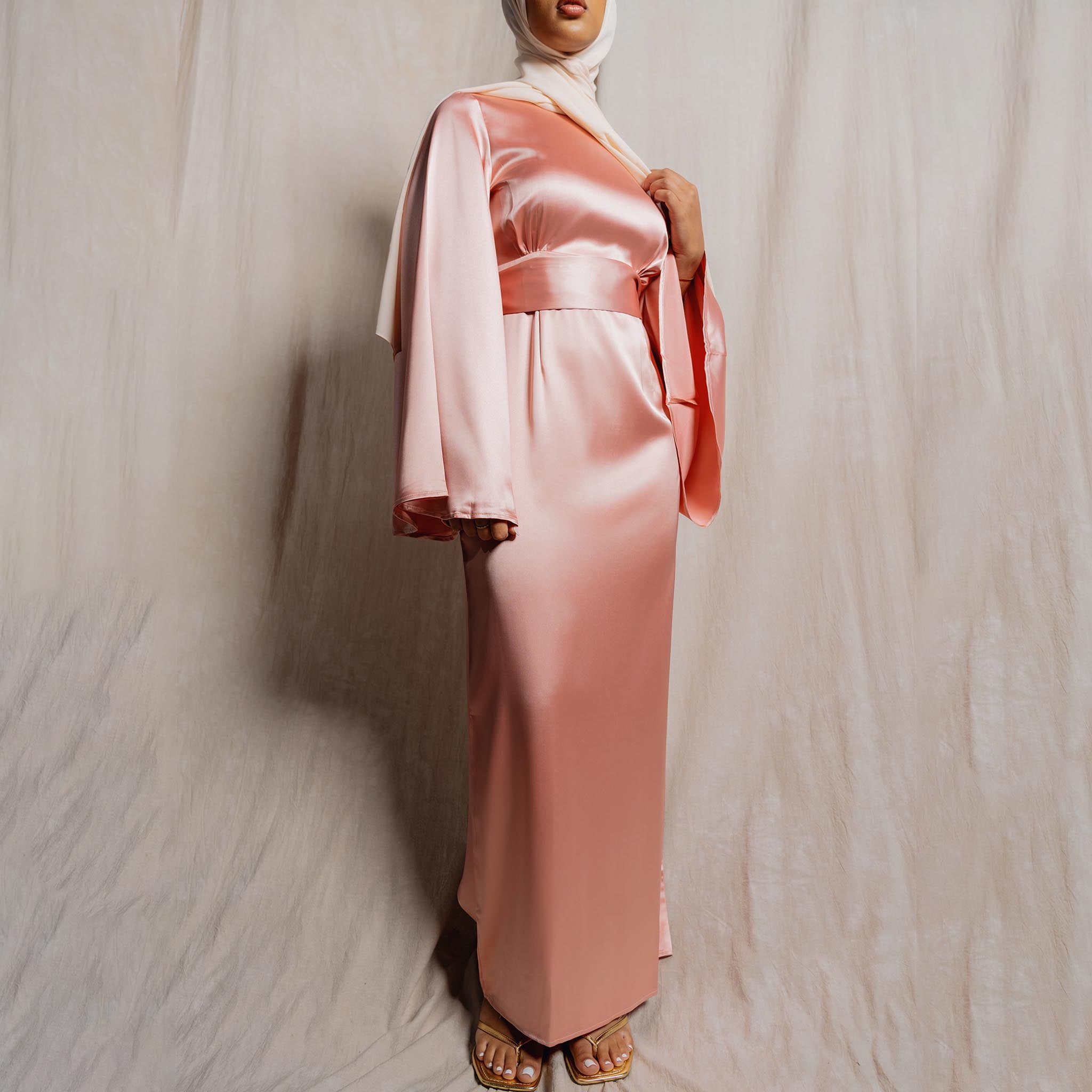 Rose Bell Sleeve Satin Dress