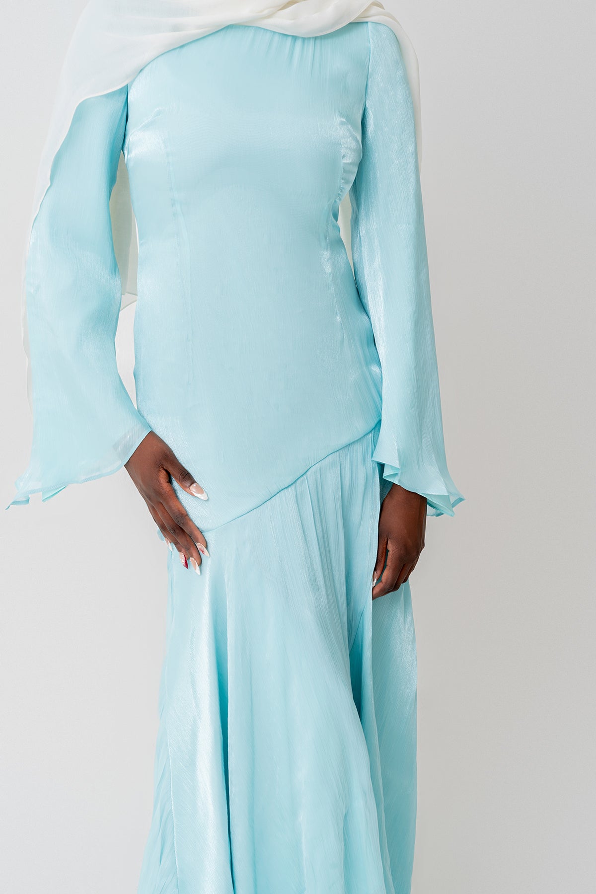 Sky Blue Satin Tulip Dress