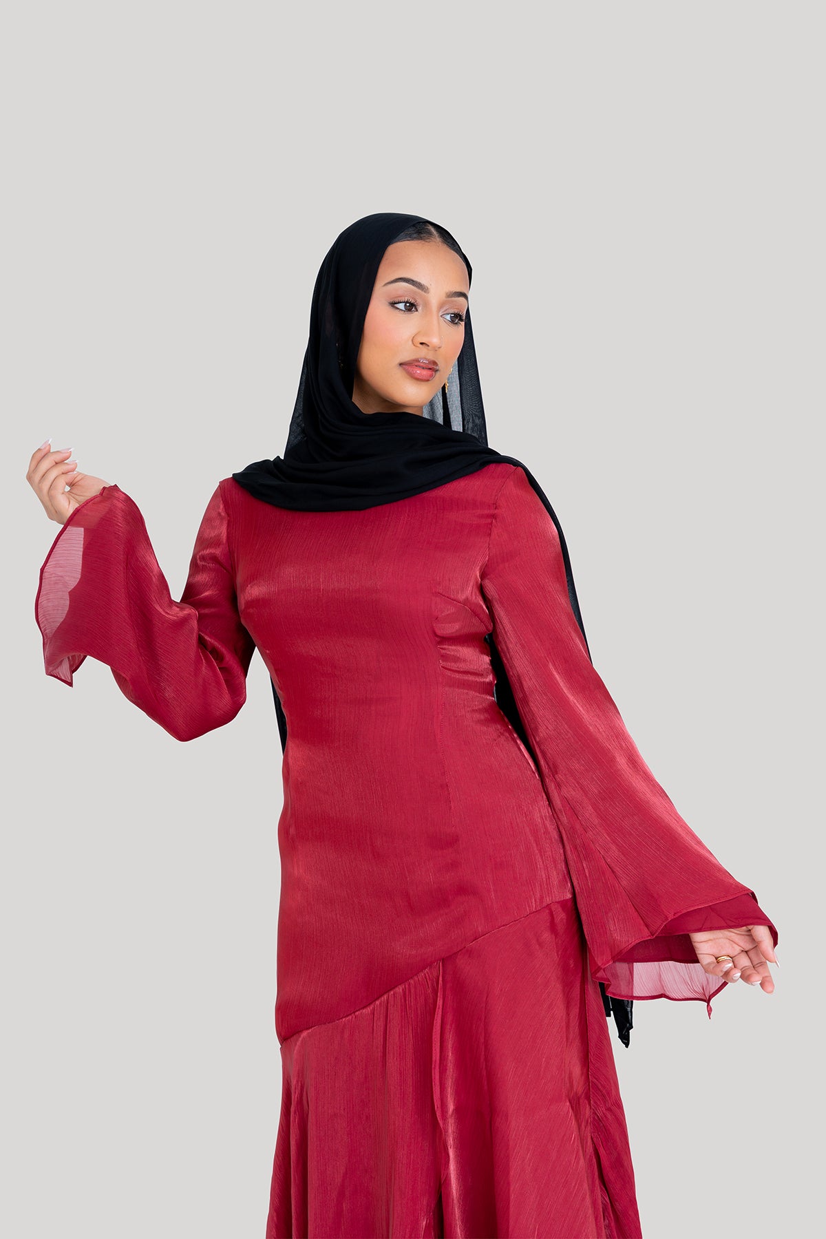 Wine Satin Tulip Dress