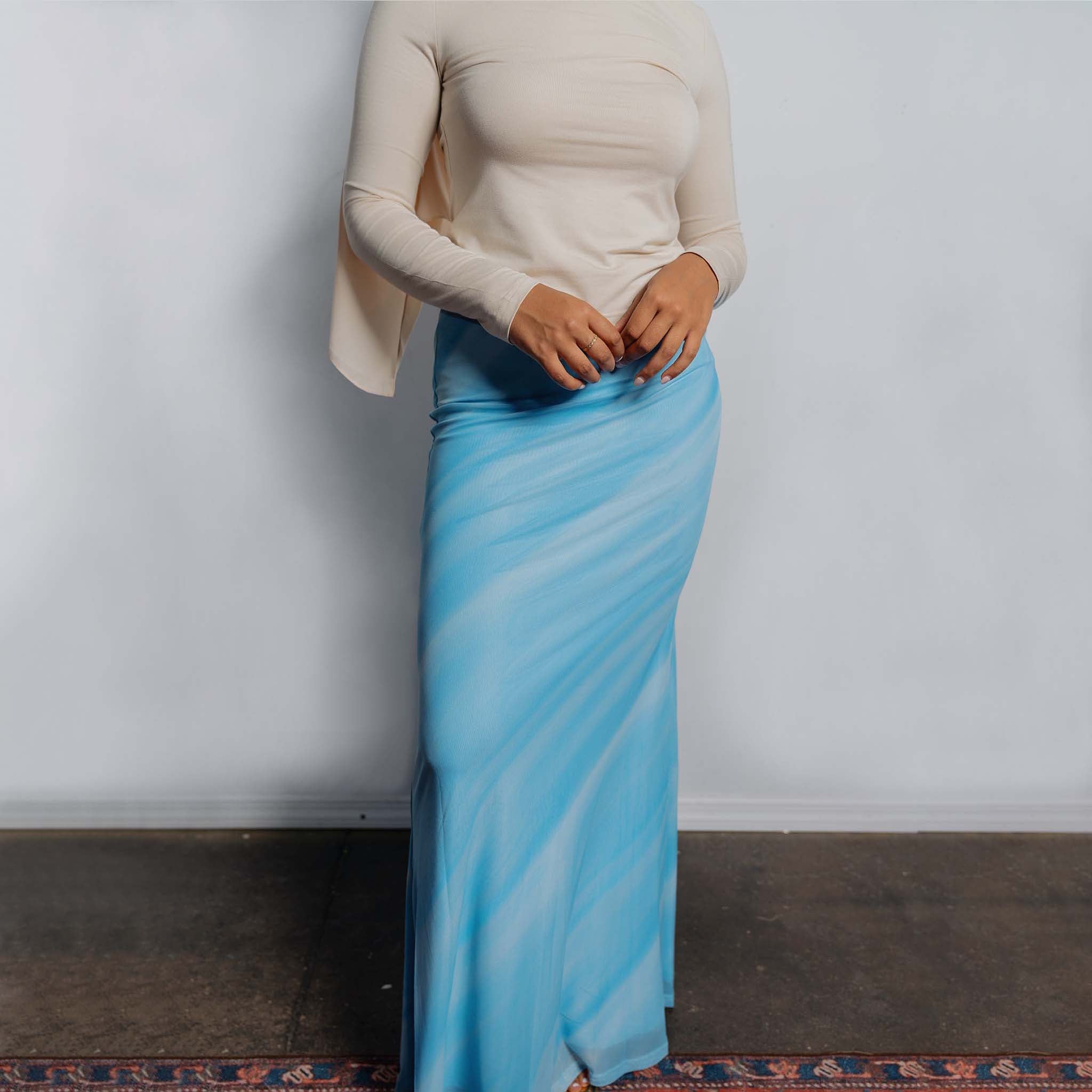 Sky Blue Sunset Print Maxi Skirt