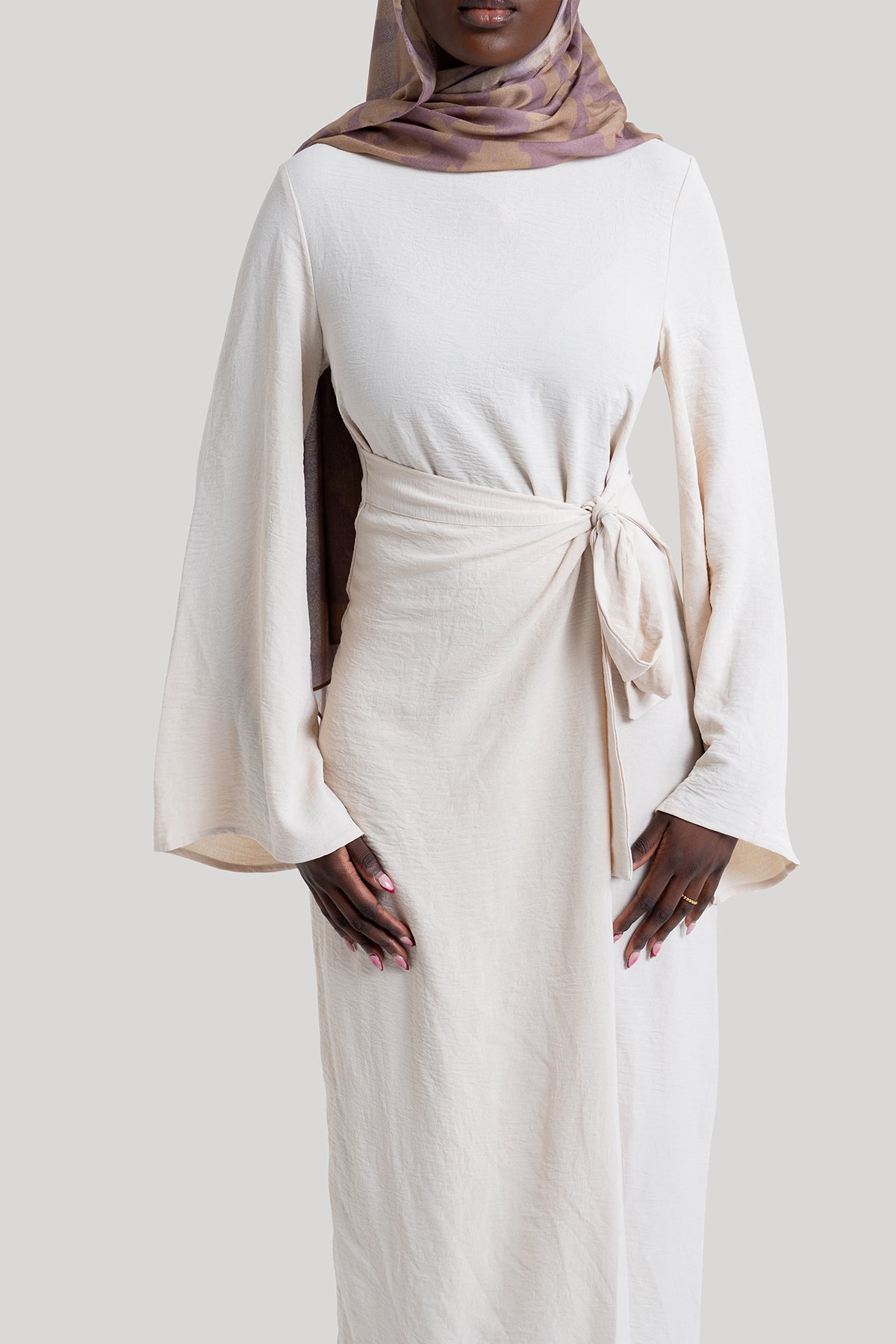 Cream Wrap Waist Dress