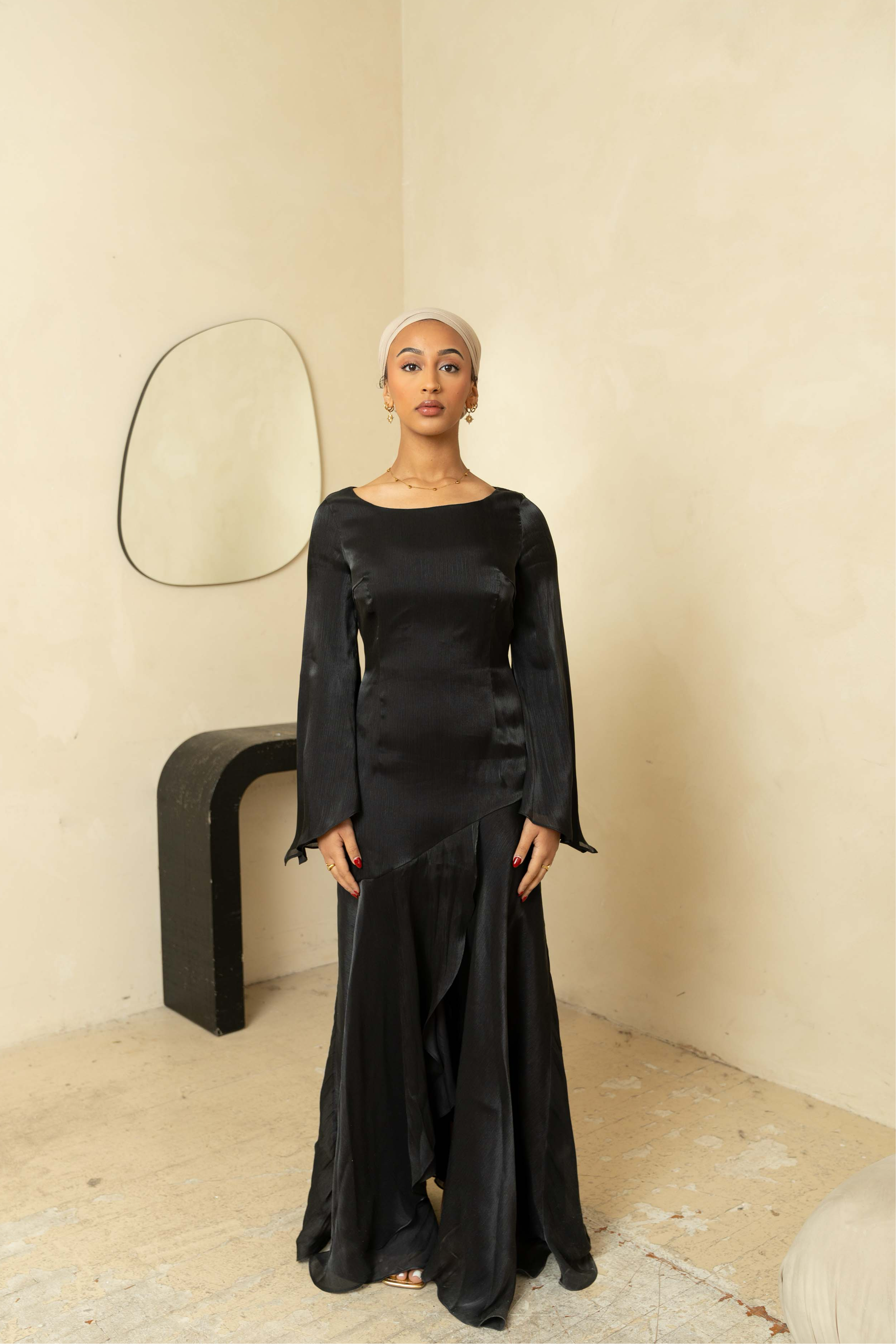 Black Satin Tulip Dress ( Pre-Order)