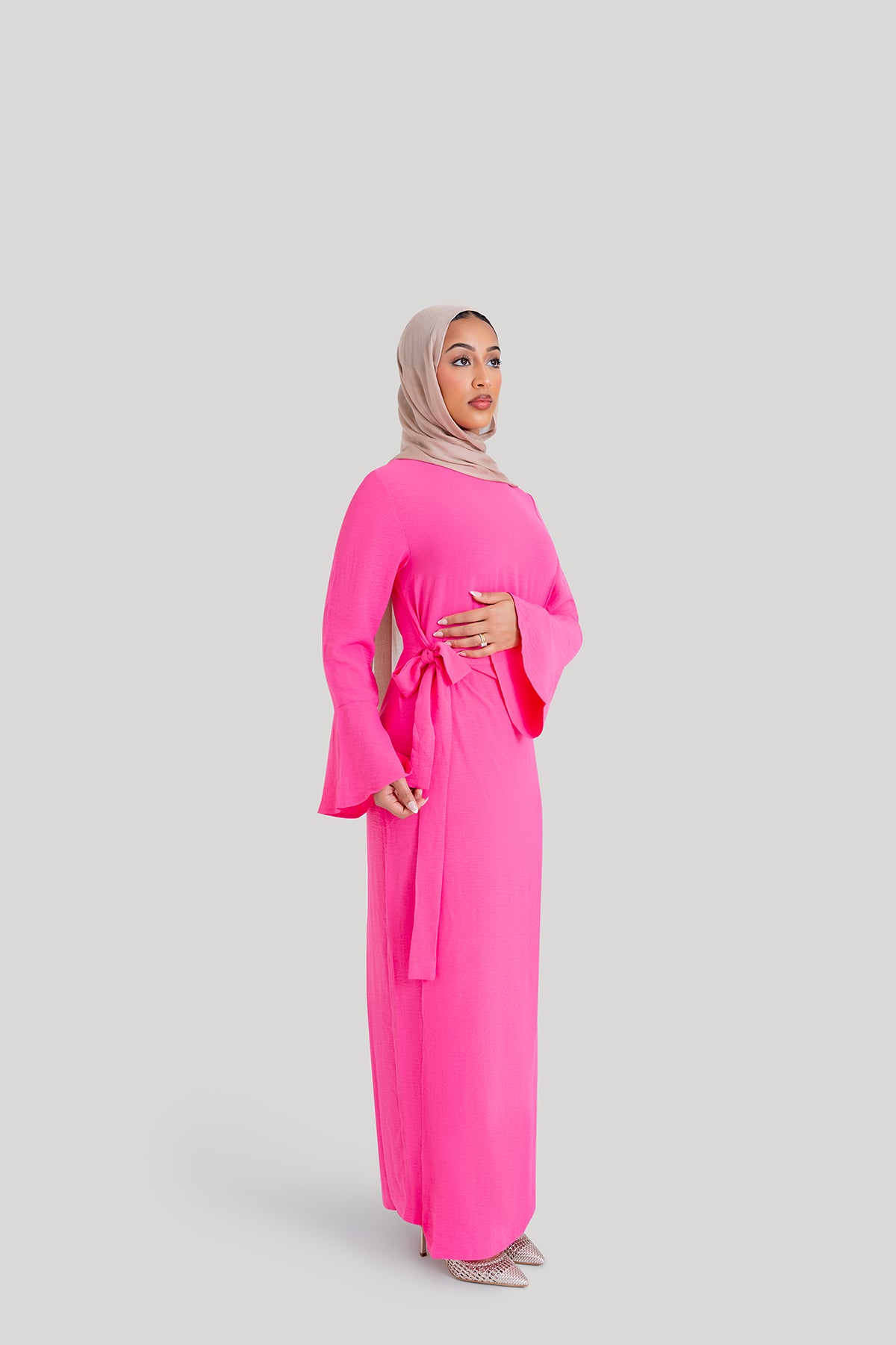 Magenta Wrap Waist Dress