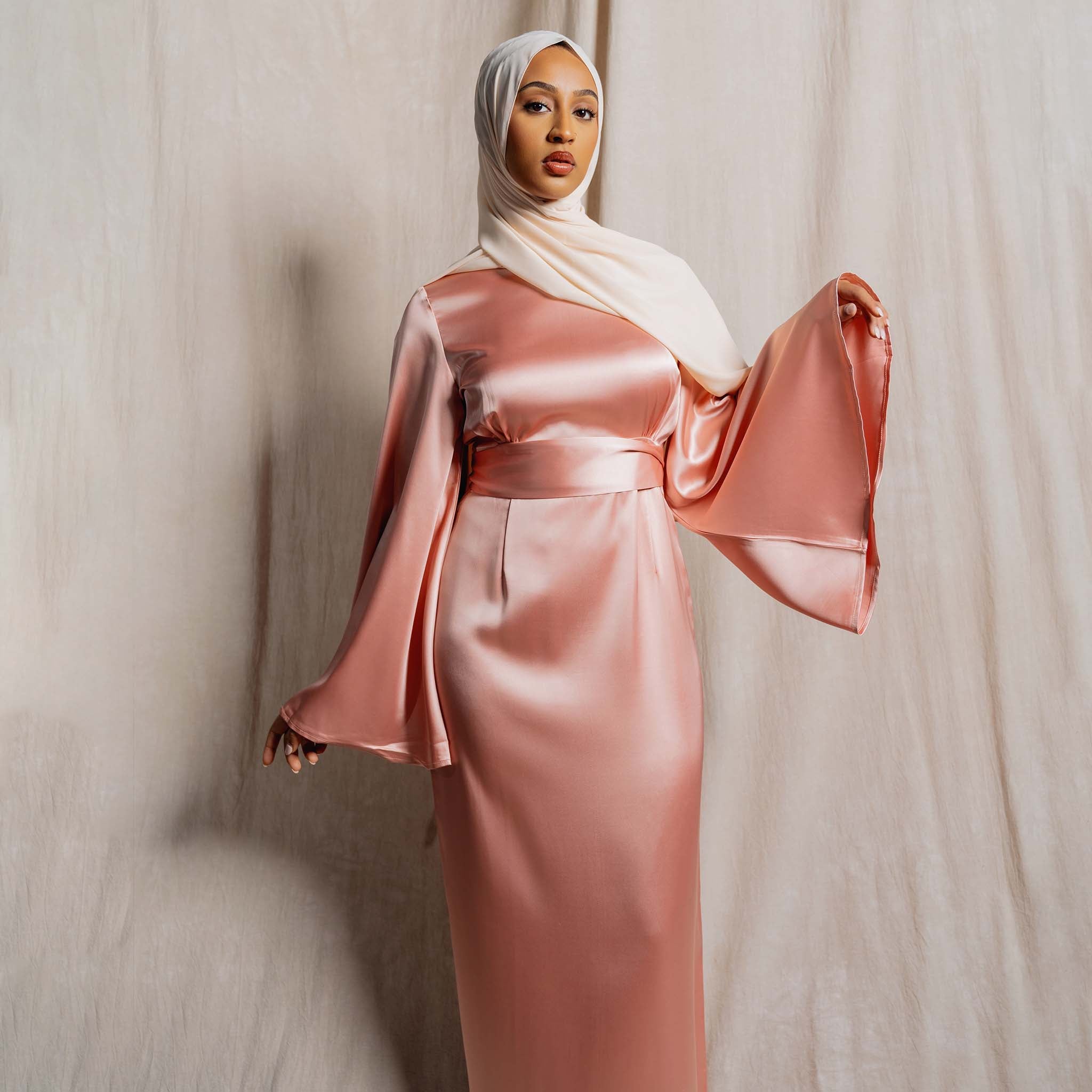 Rose Bell Sleeve Satin Dress