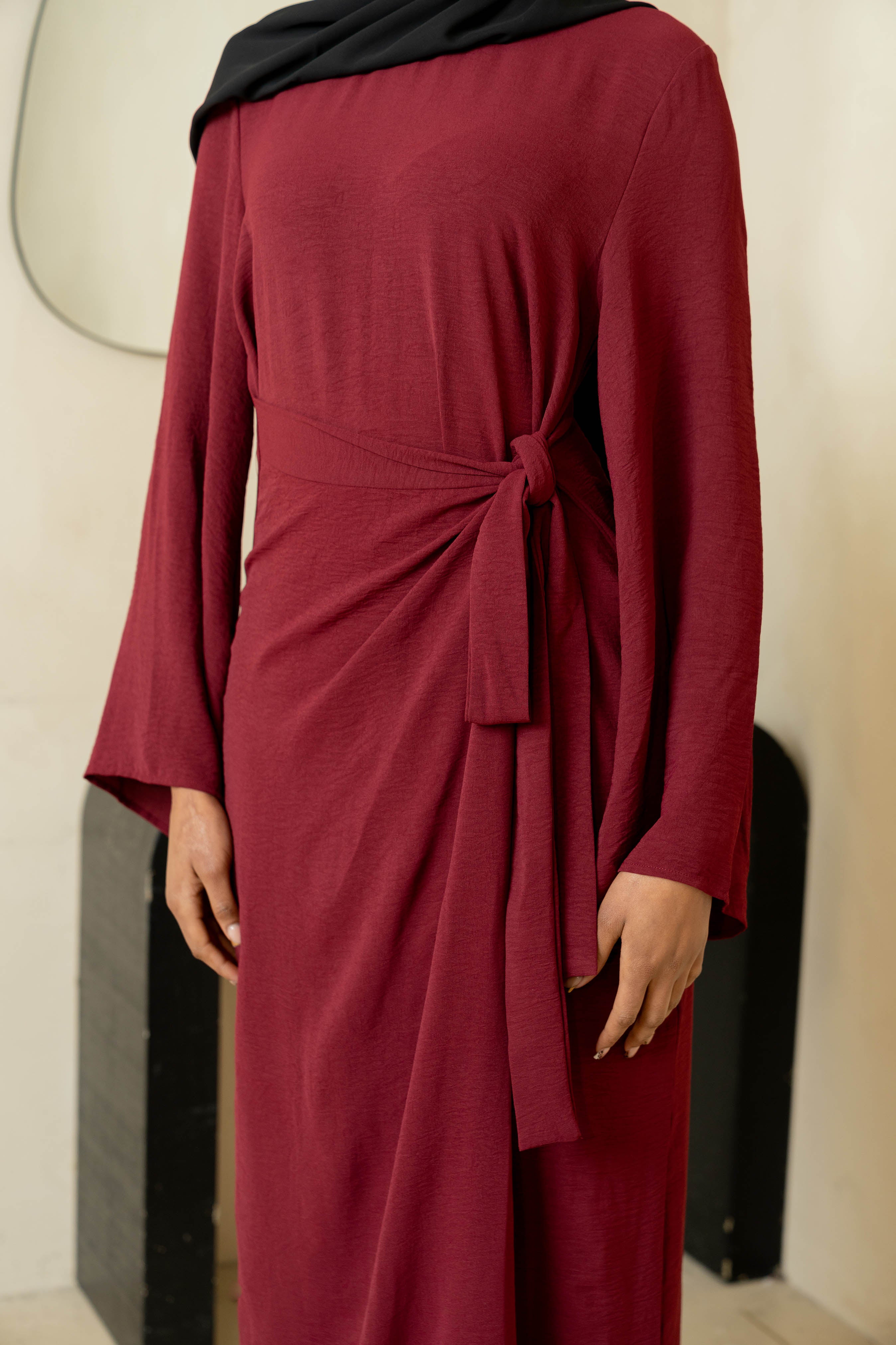 Wine Wrap Waist Dress