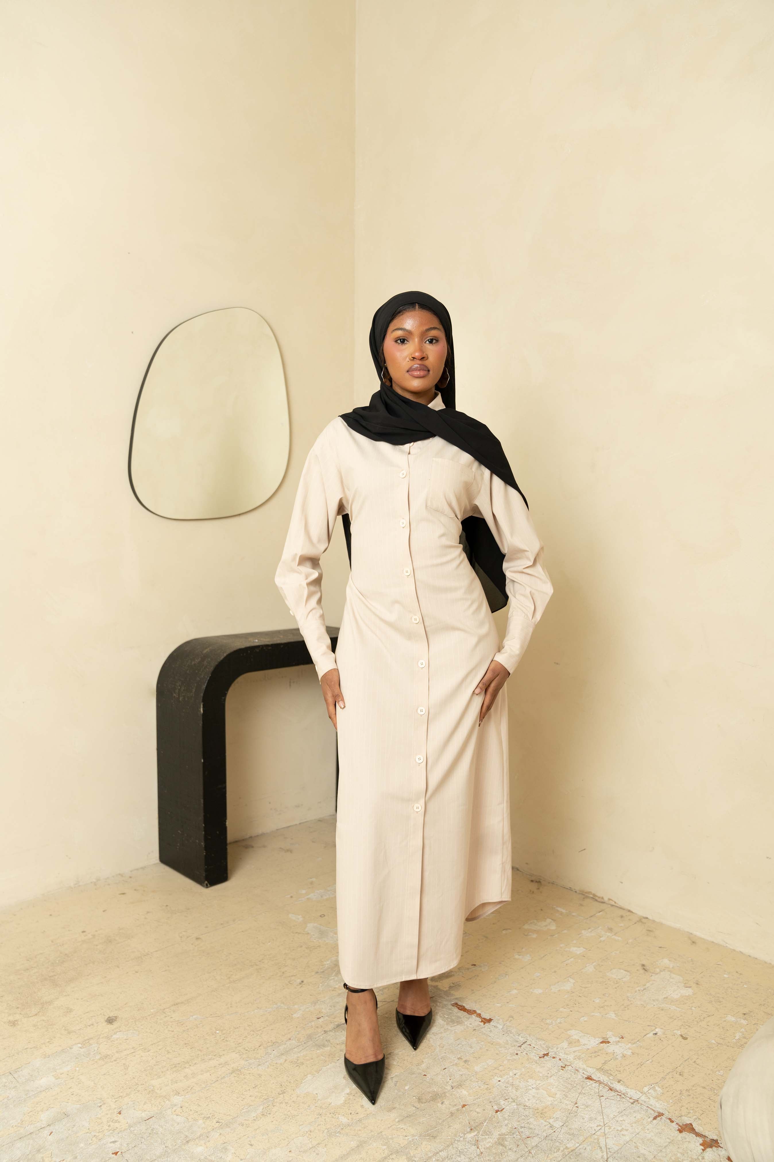 Cream Corset Button Front Dress