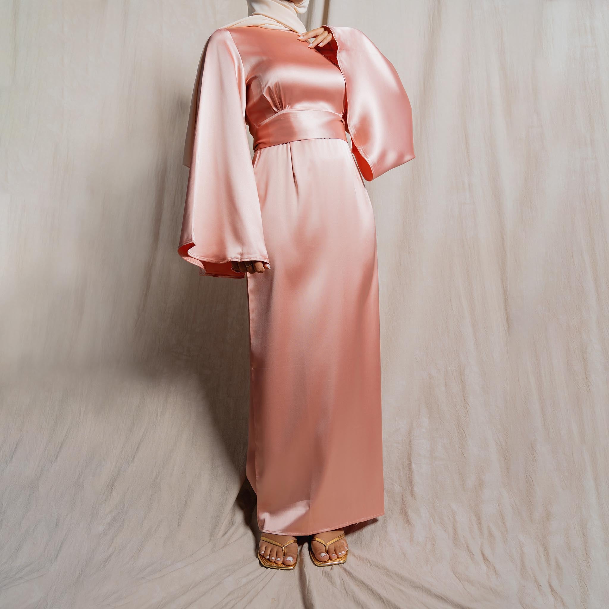 Rose Bell Sleeve Satin Dress