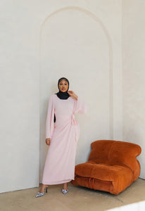 Pink Wrap Waist Linen Dress