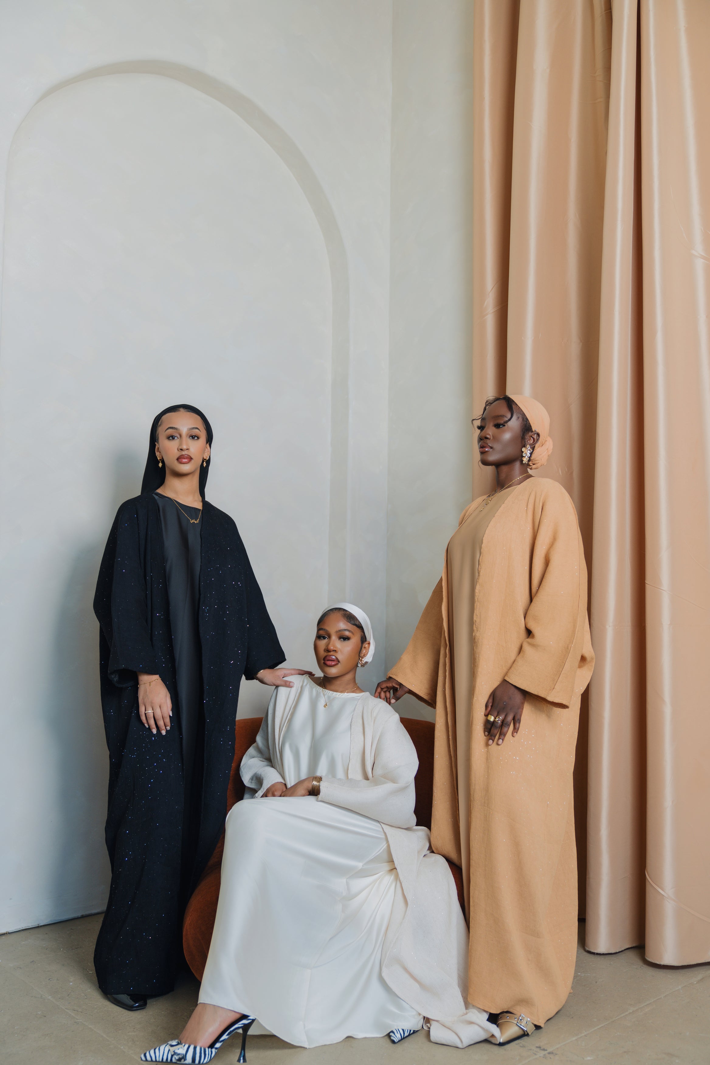 Shimmer Crinkle Open Abaya Set- Gold