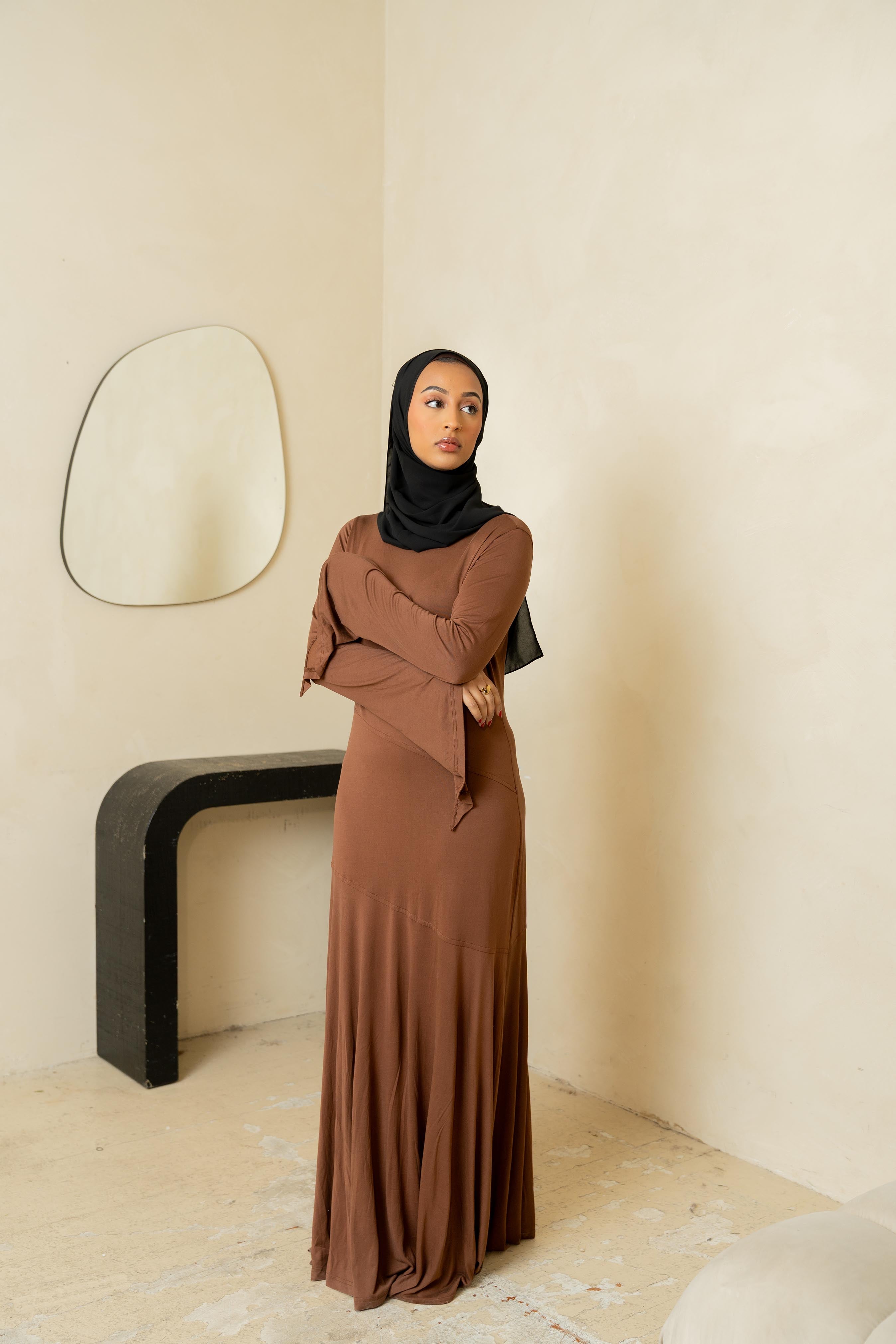 Brown Asymmetrical Pleated Dress