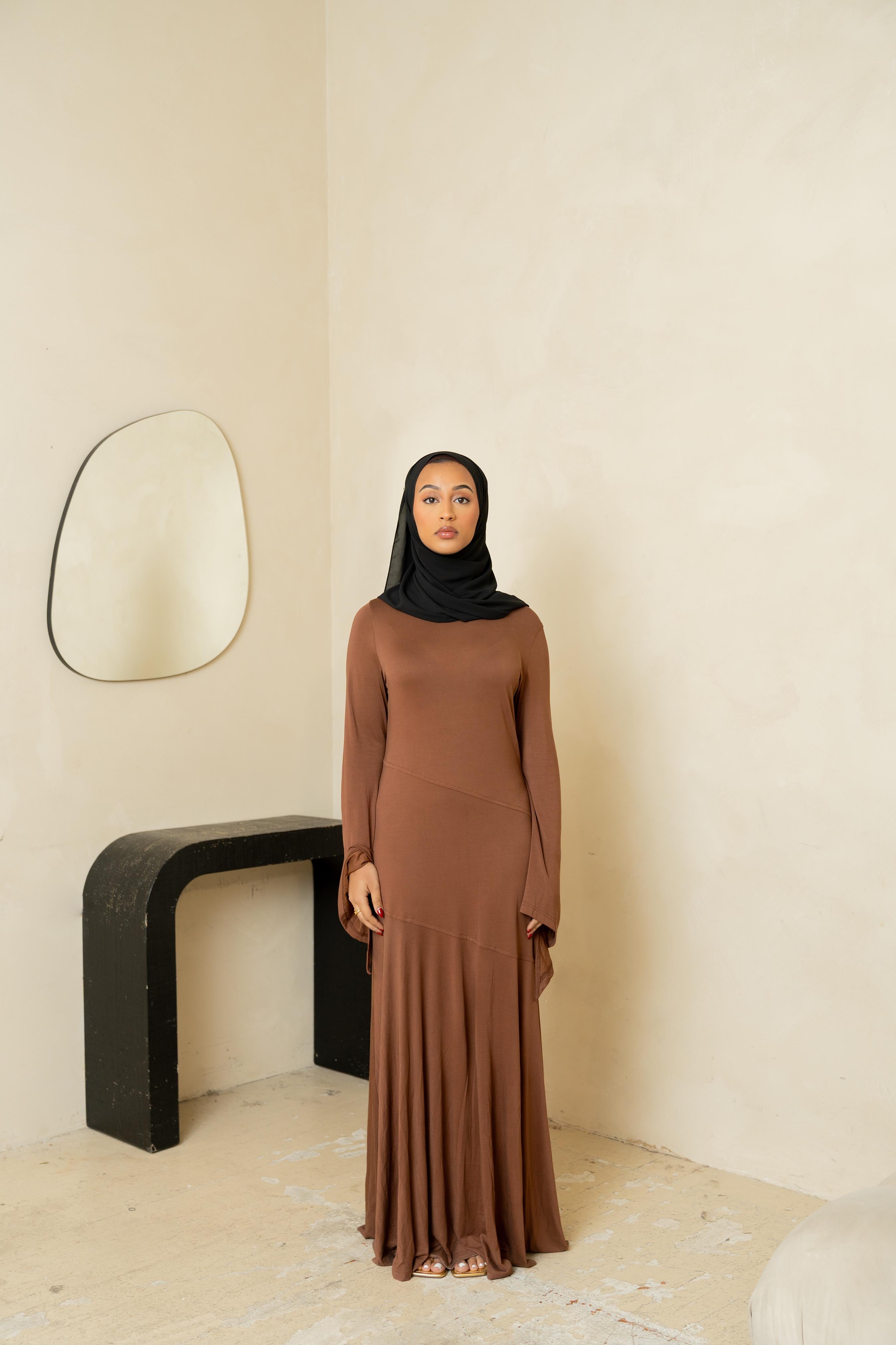 Brown Asymmetrical Pleated Dress