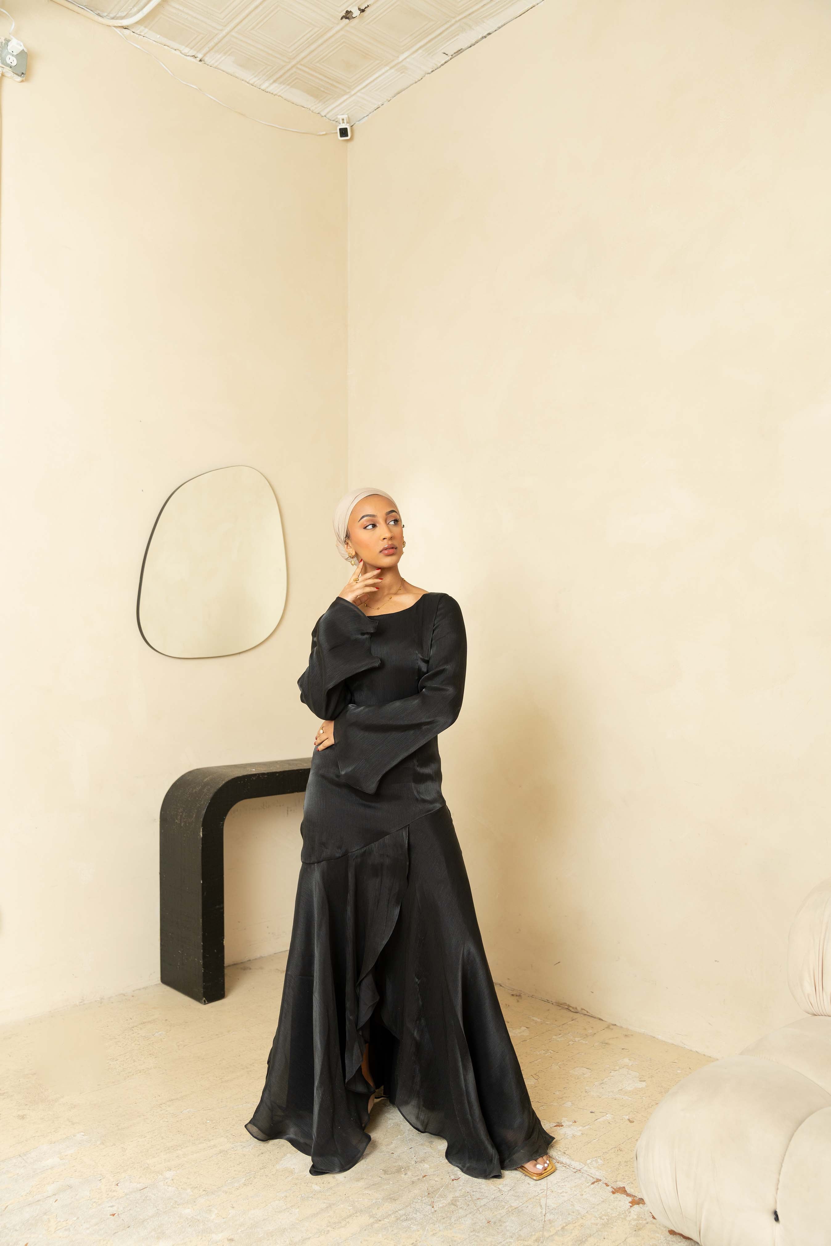 Black Satin Tulip Dress ( Pre-Order)