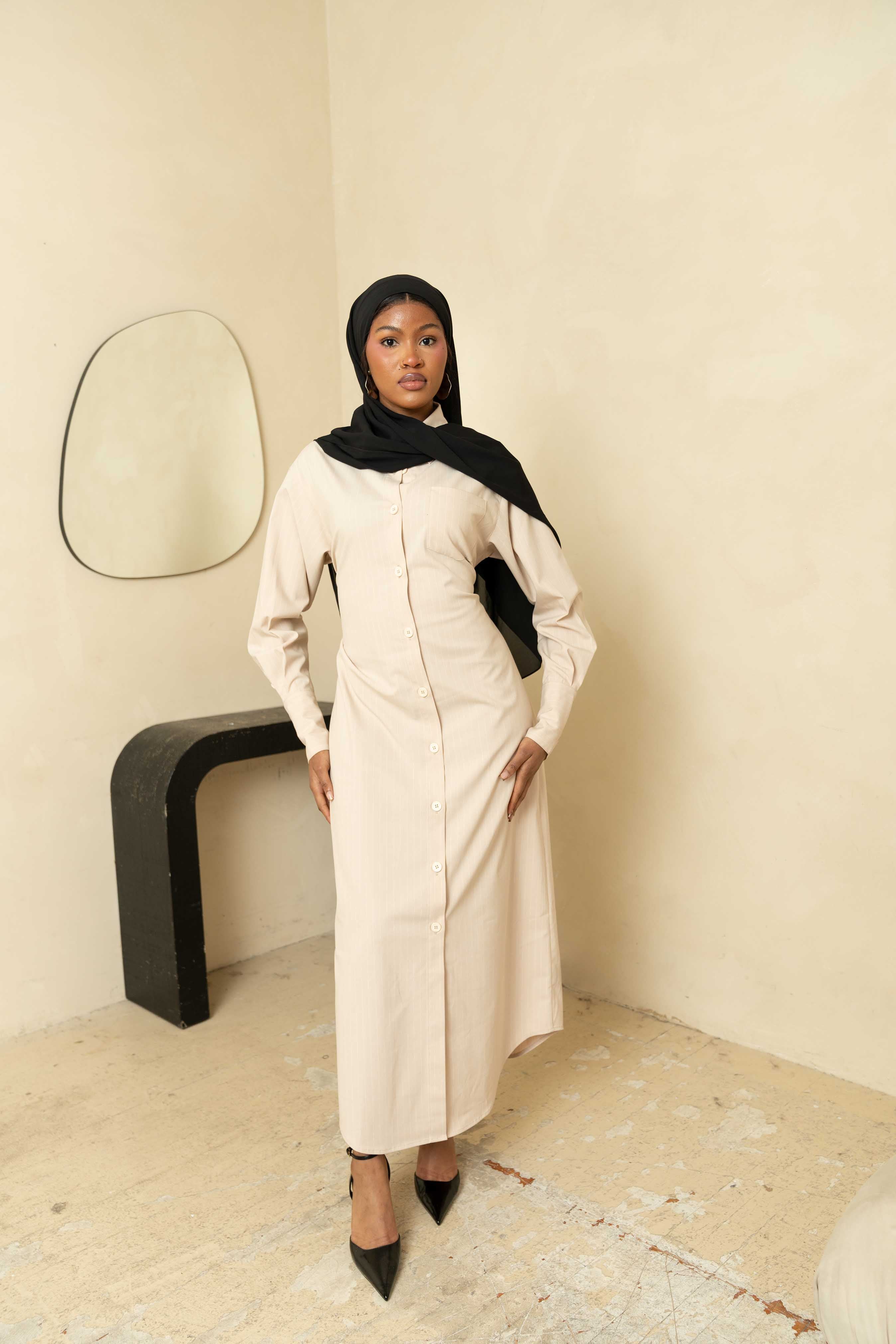 Cream Corset Button Front Dress