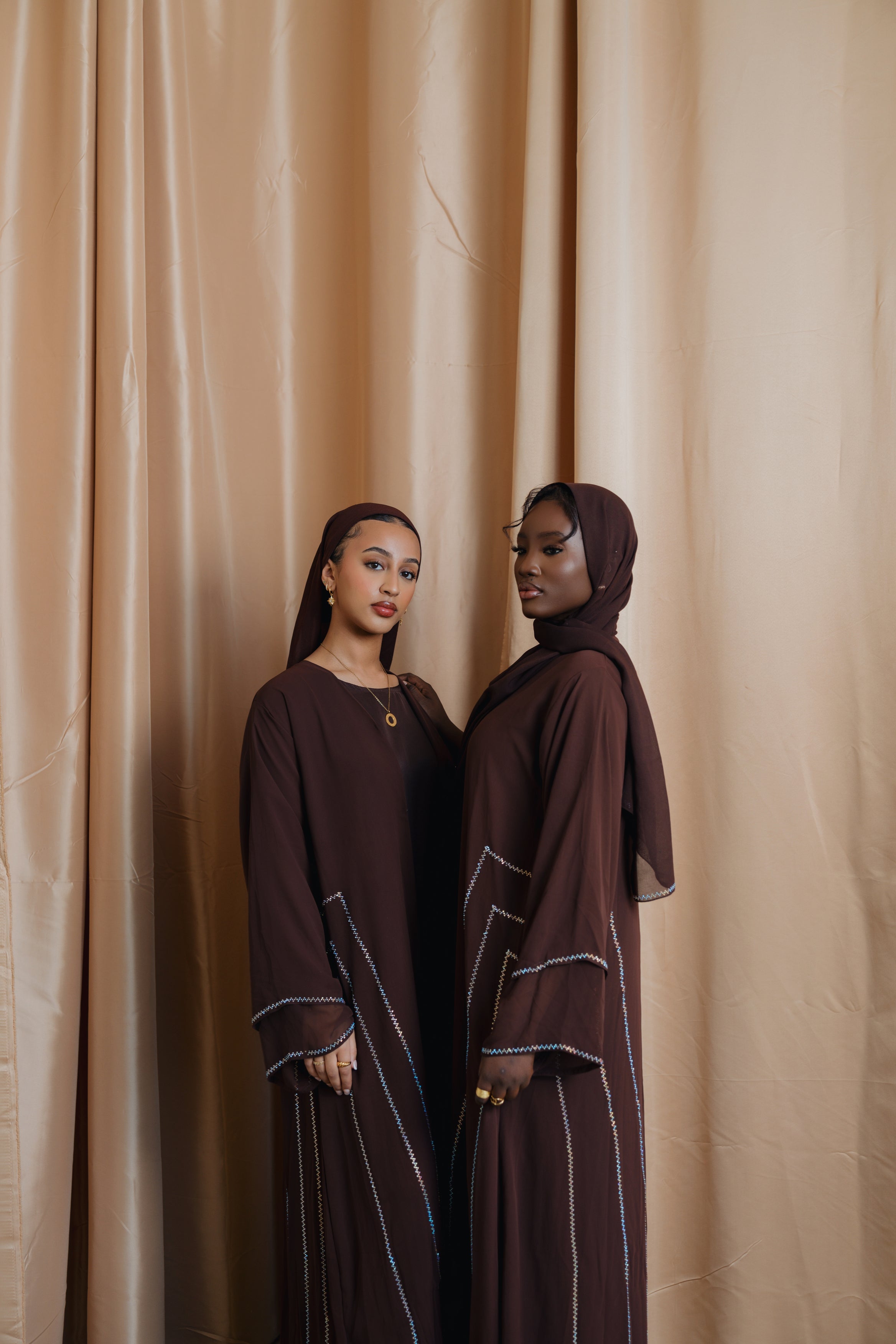 Brown Crystal Chiffon Abaya Set