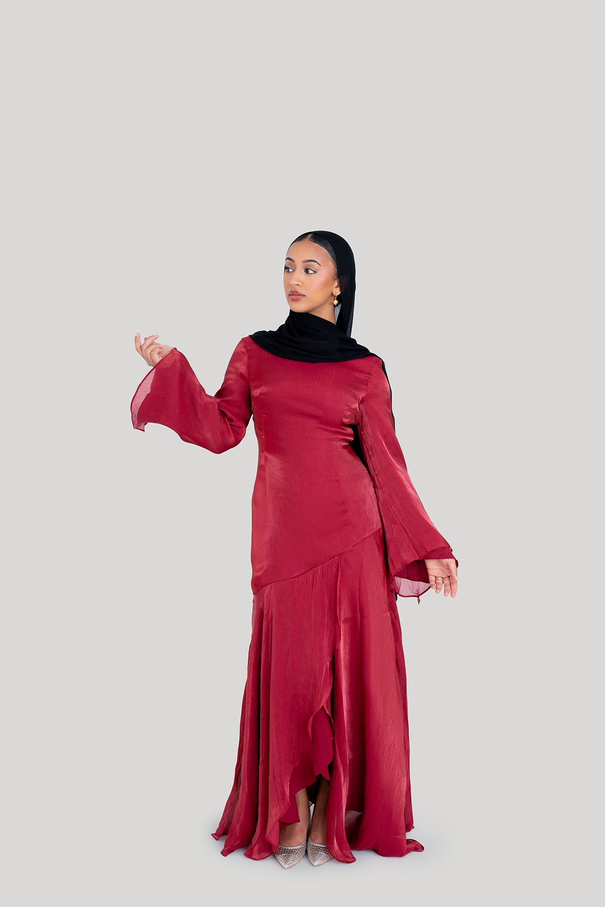 Wine Satin Tulip Dress