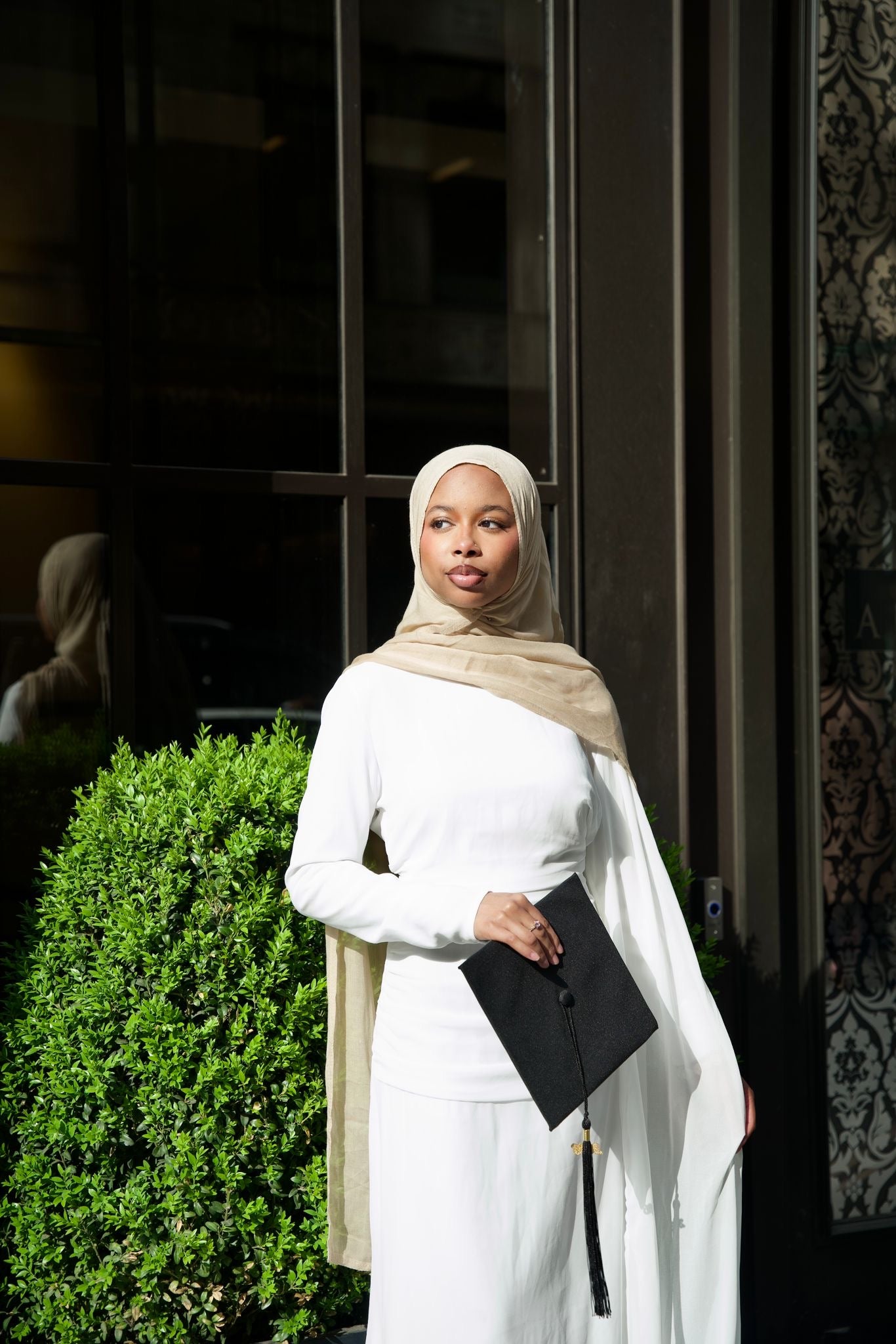 White Ruched Cape Dress