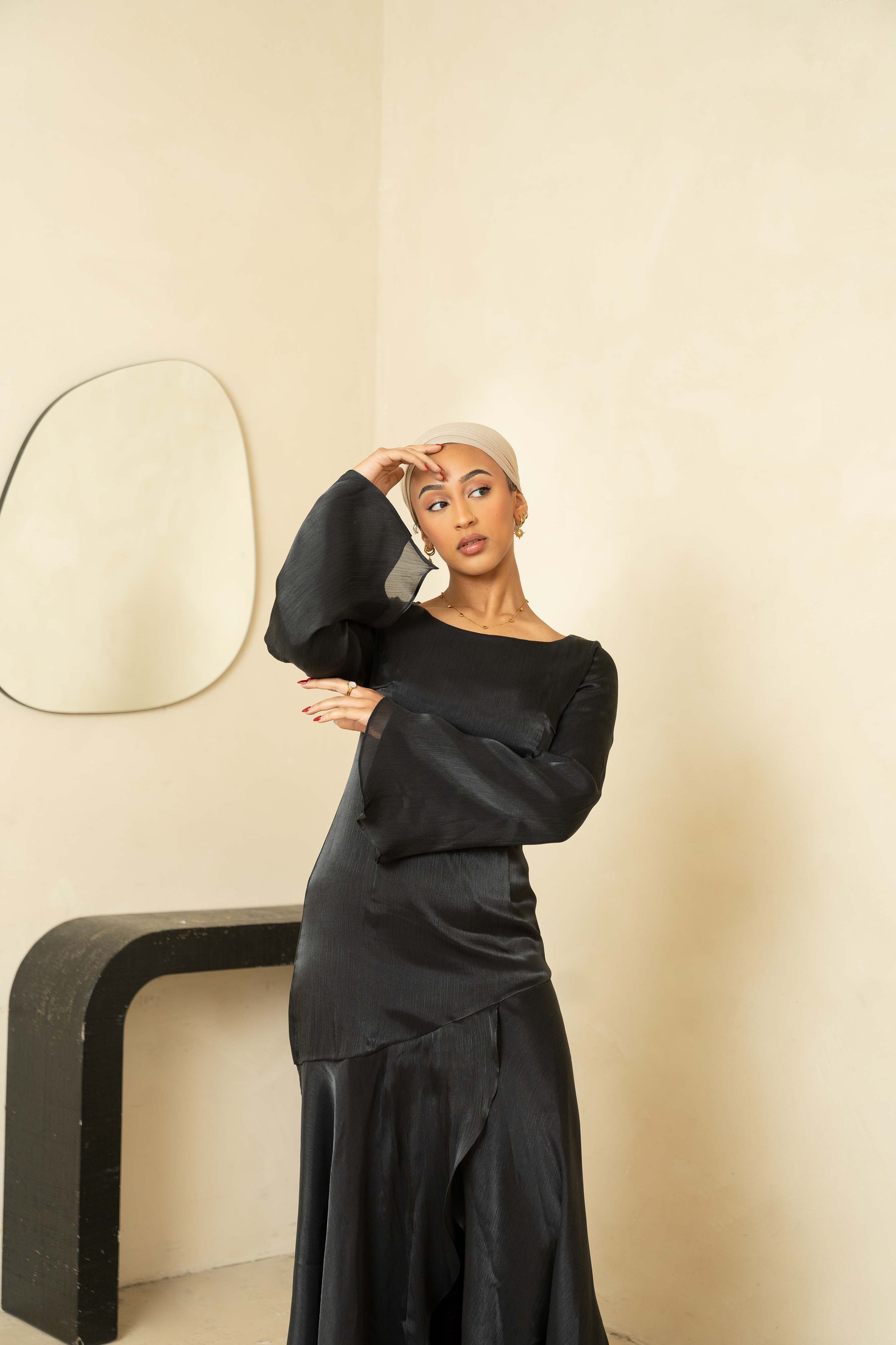 Black Satin Tulip Dress ( Pre-Order)