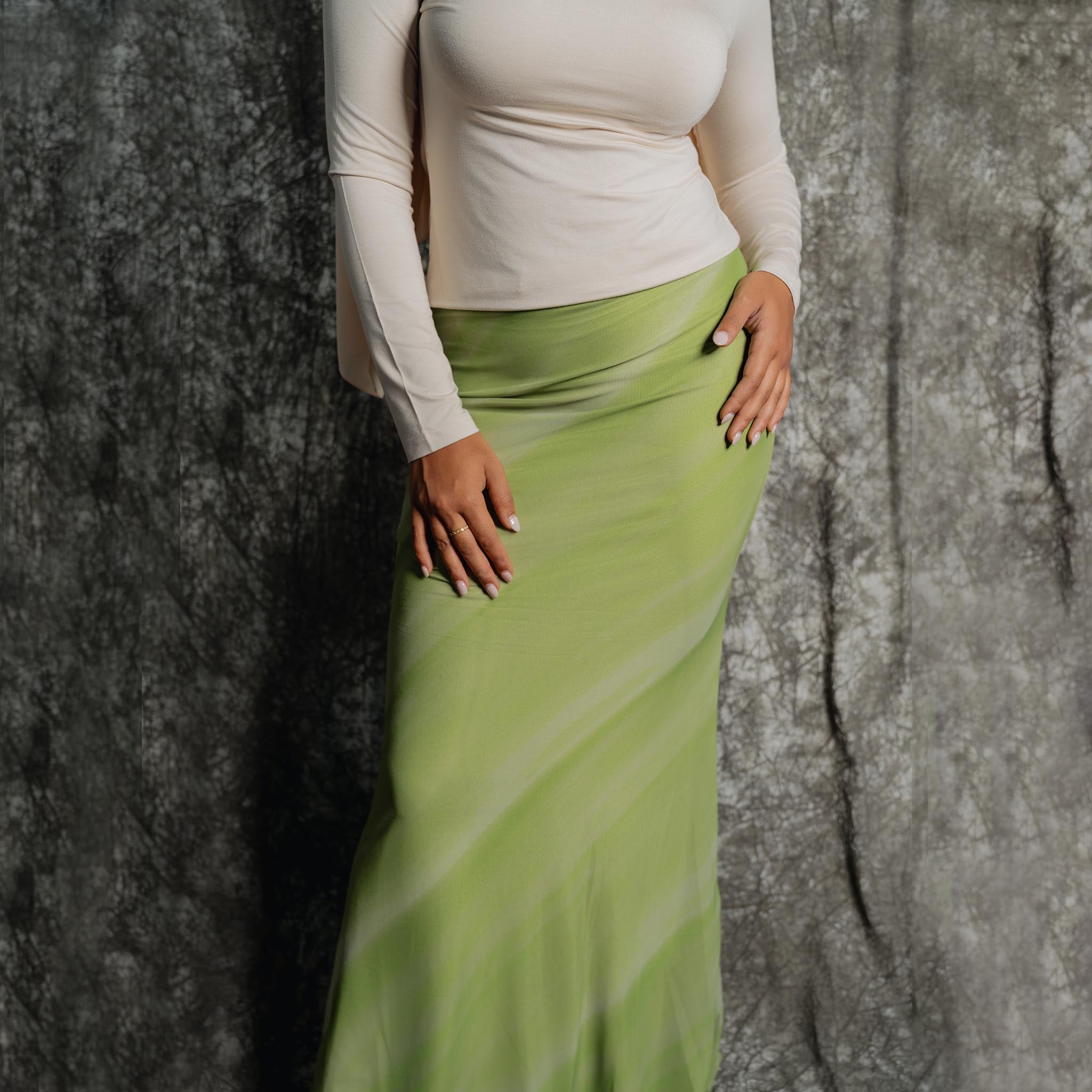 Green Sunset Print Maxi Skirt