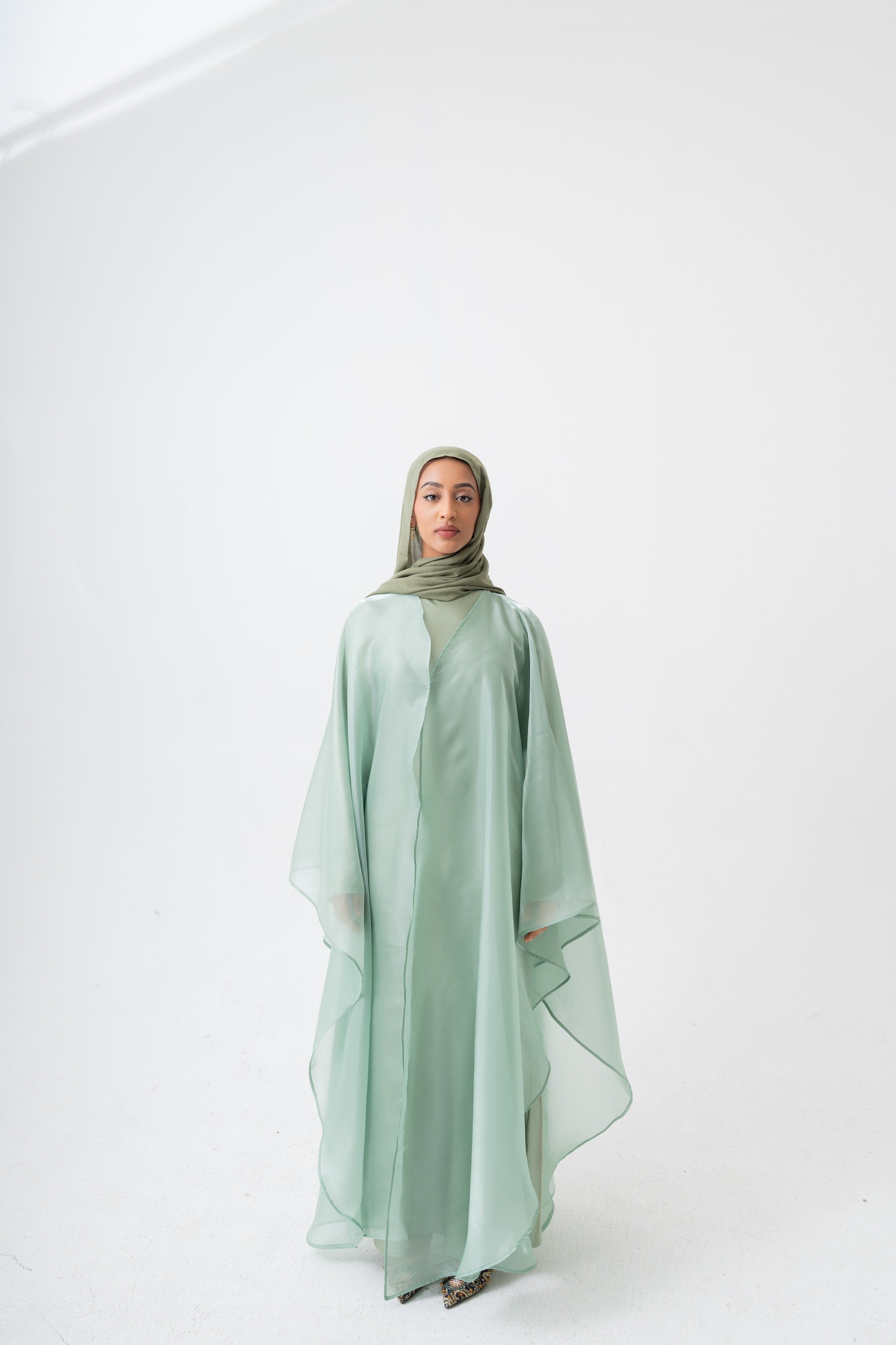 Sage Organza Abaya Set