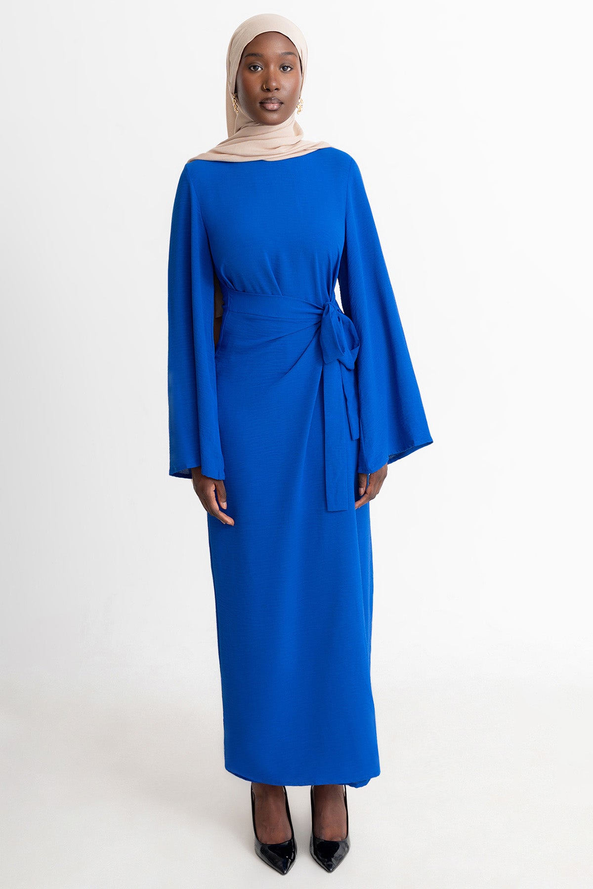 Royal Blue Wrap Waist Linen Dress