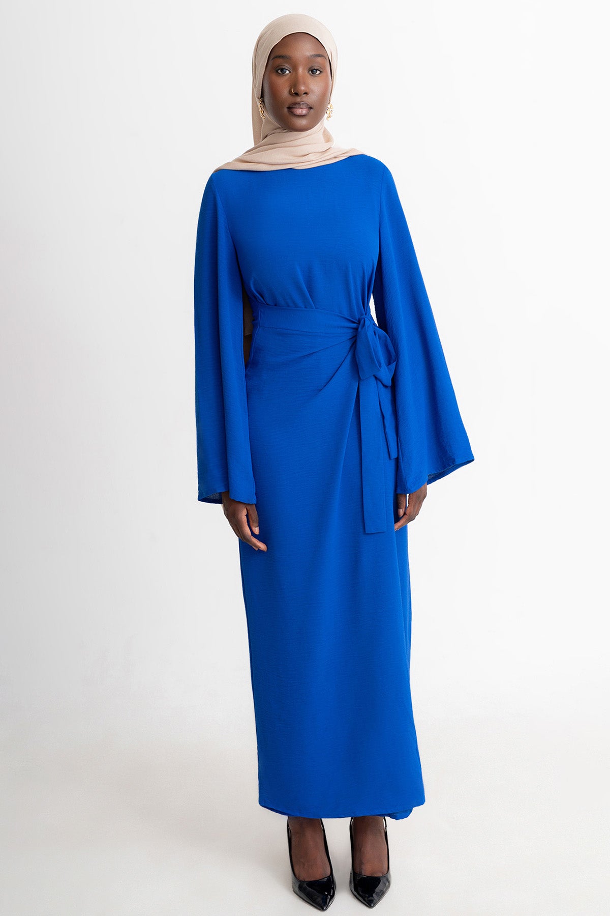 Royal Blue Wrap Waist Linen Dress