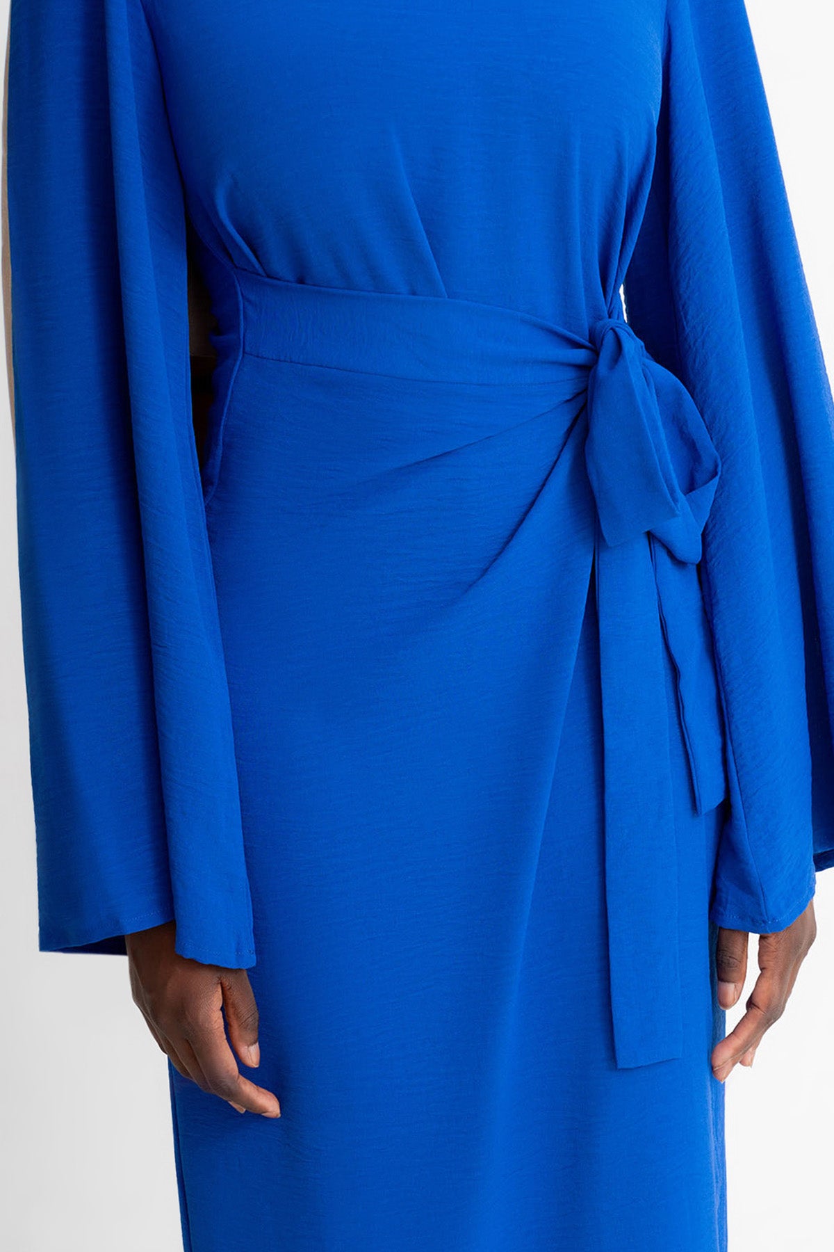 Royal Blue Wrap Waist Linen Dress