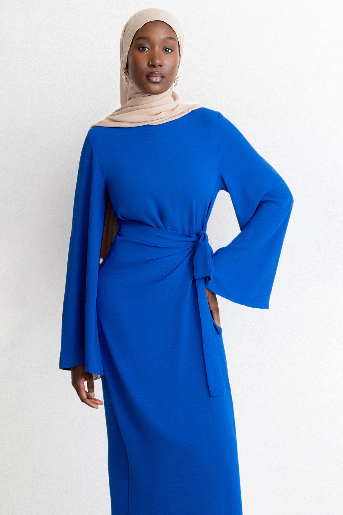 Royal Blue Wrap Waist Linen Dress
