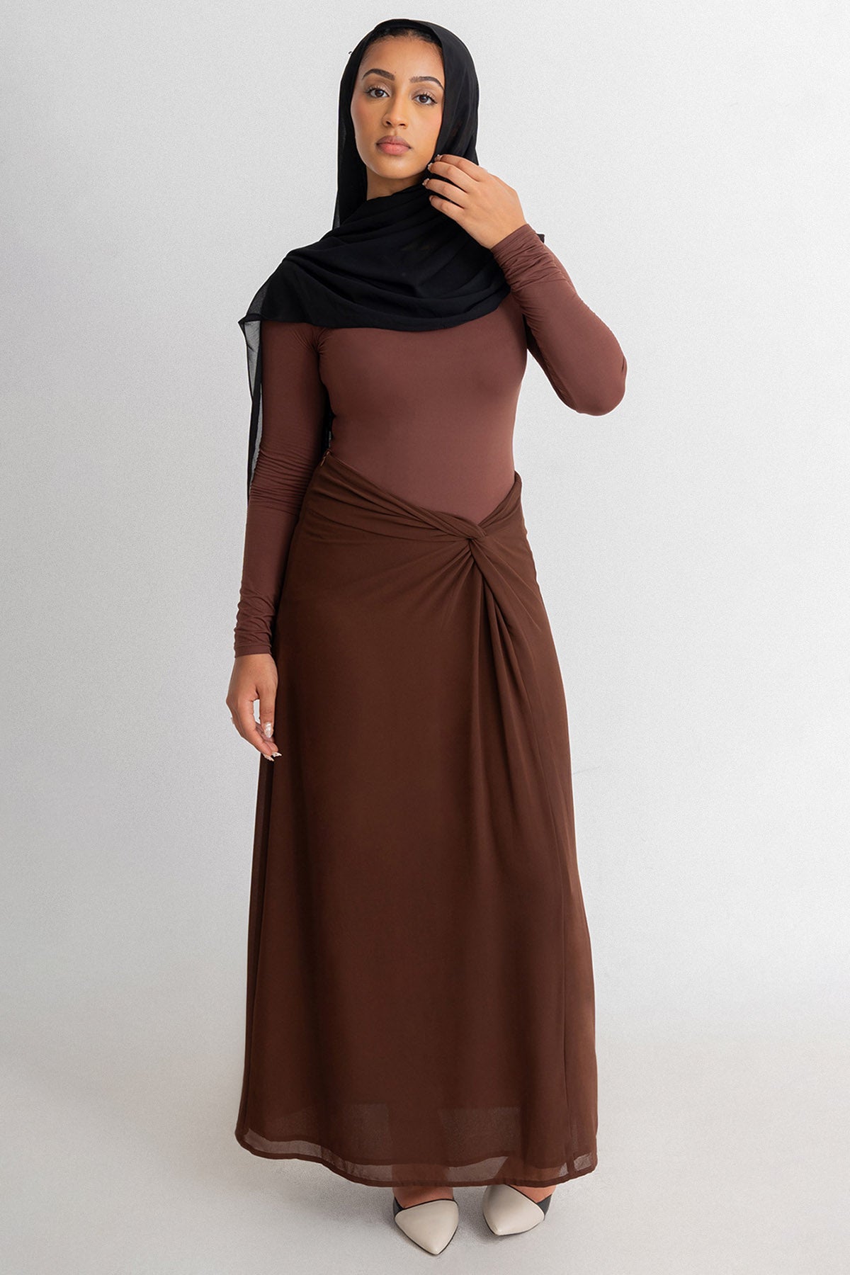 Brown Chiffon Knot Skirt