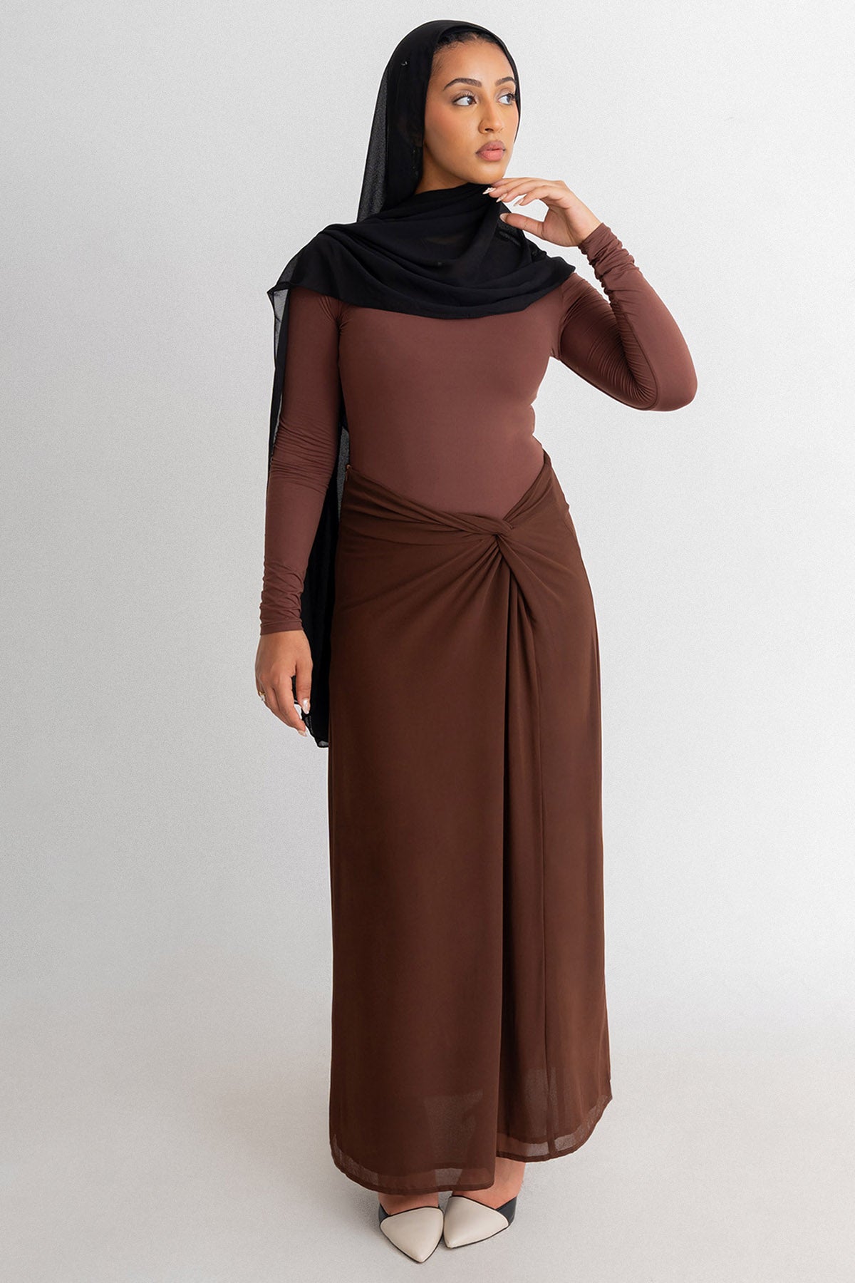 Brown Chiffon Knot Skirt