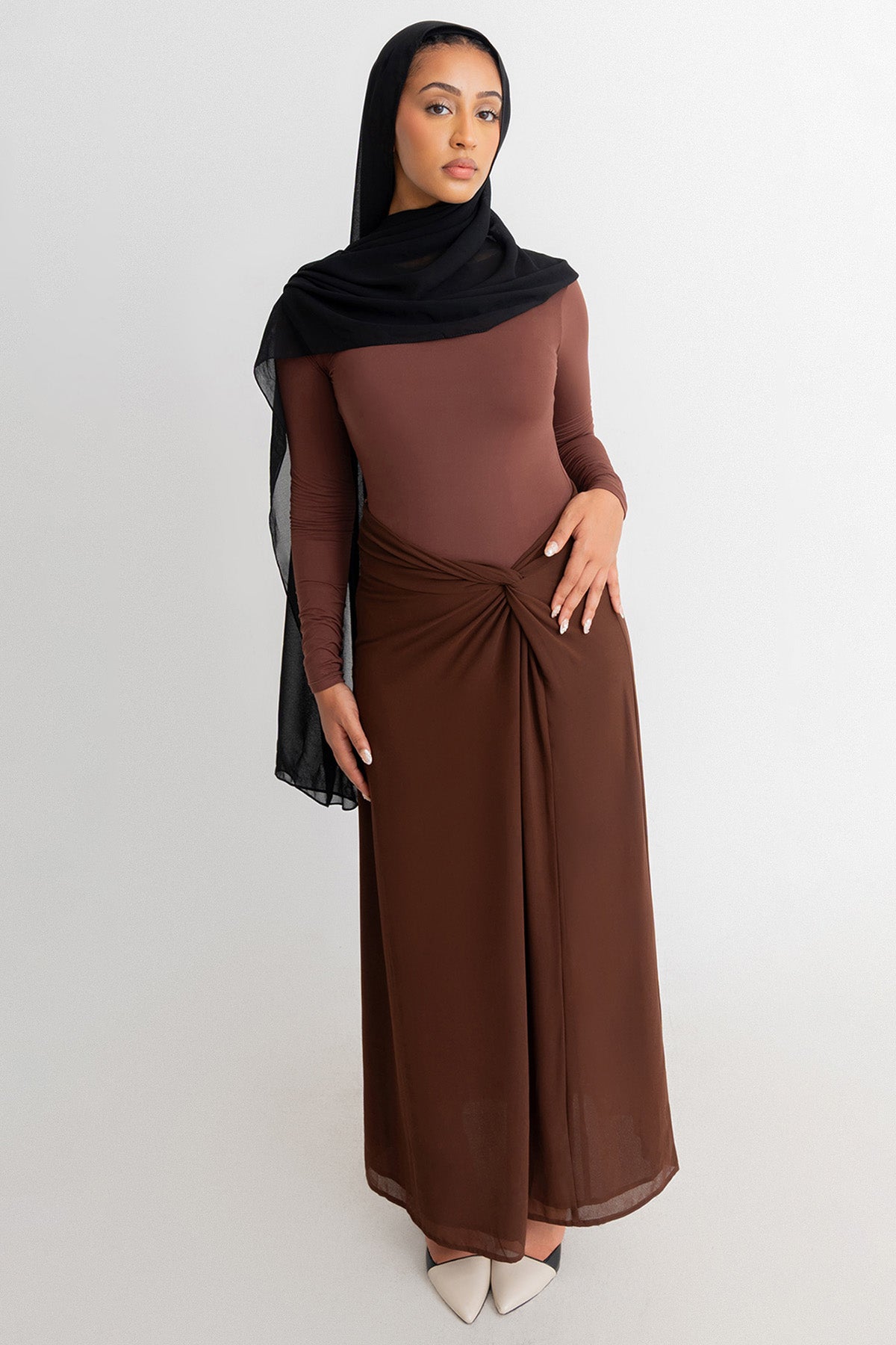 Brown Chiffon Knot Skirt
