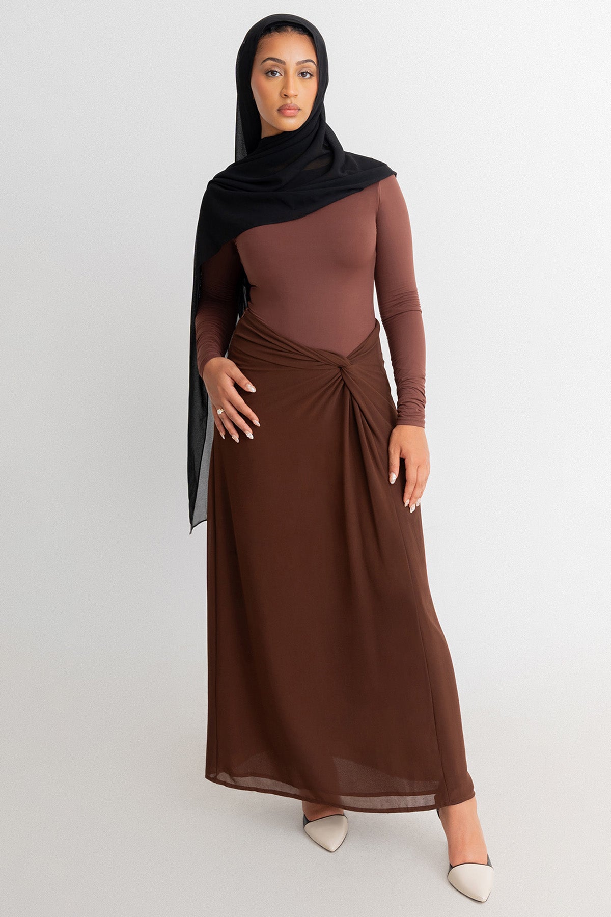 Brown Chiffon Knot Skirt