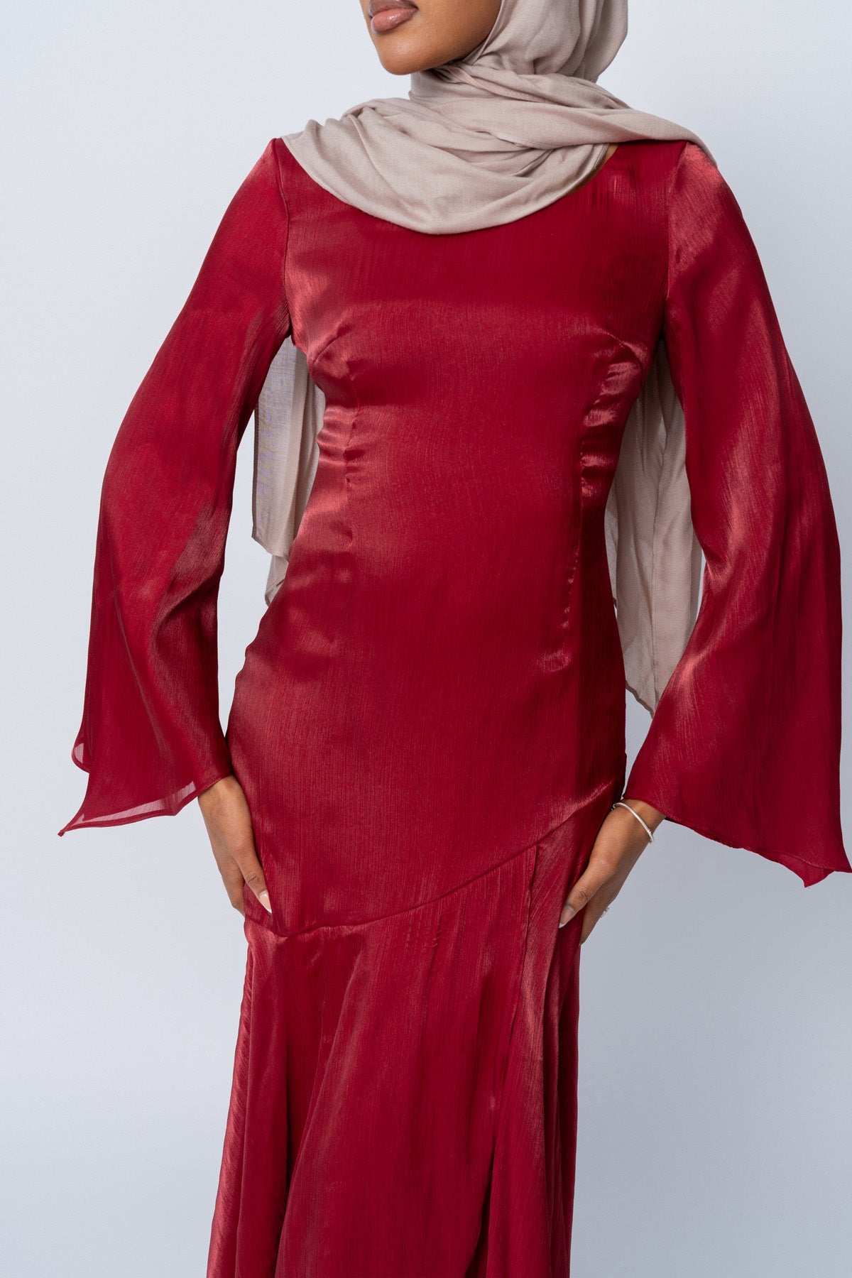 Wine Satin Tulip Dress