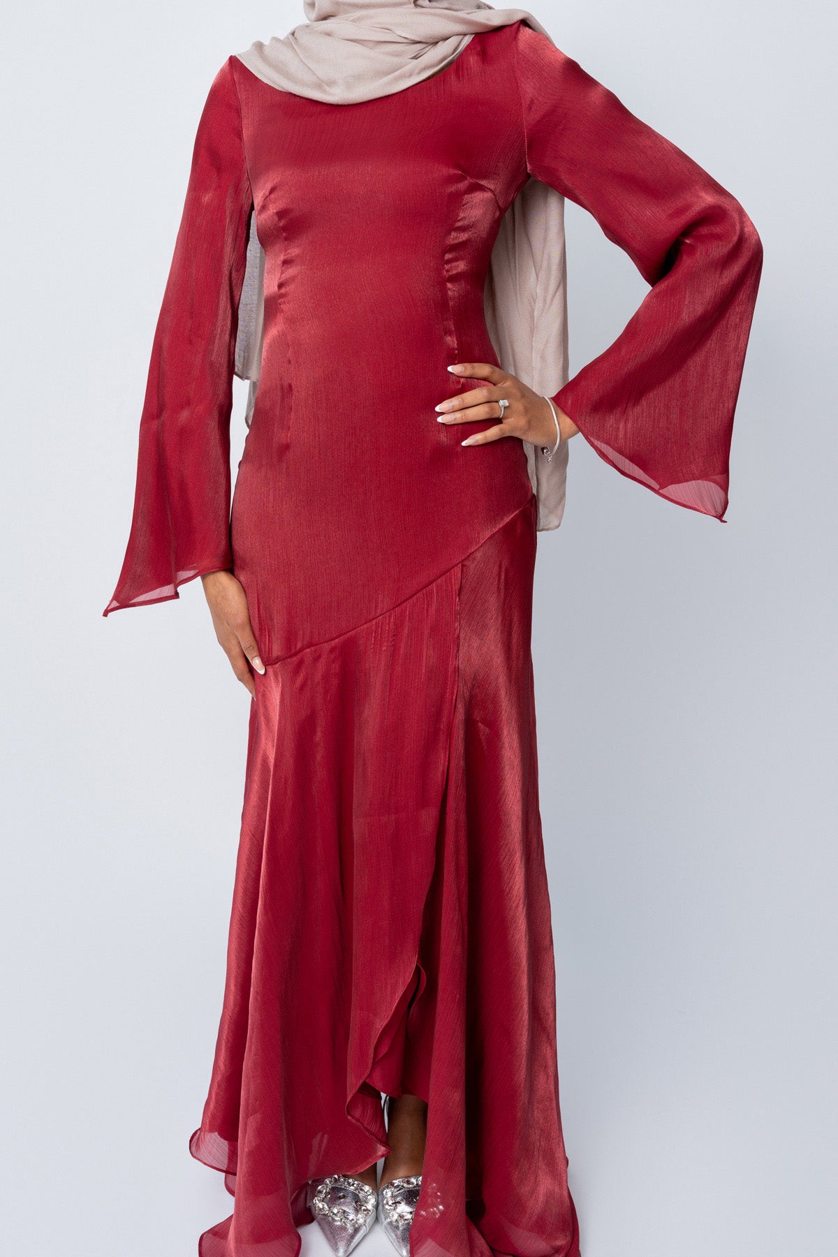 Wine Satin Tulip Dress (Pre-Order)