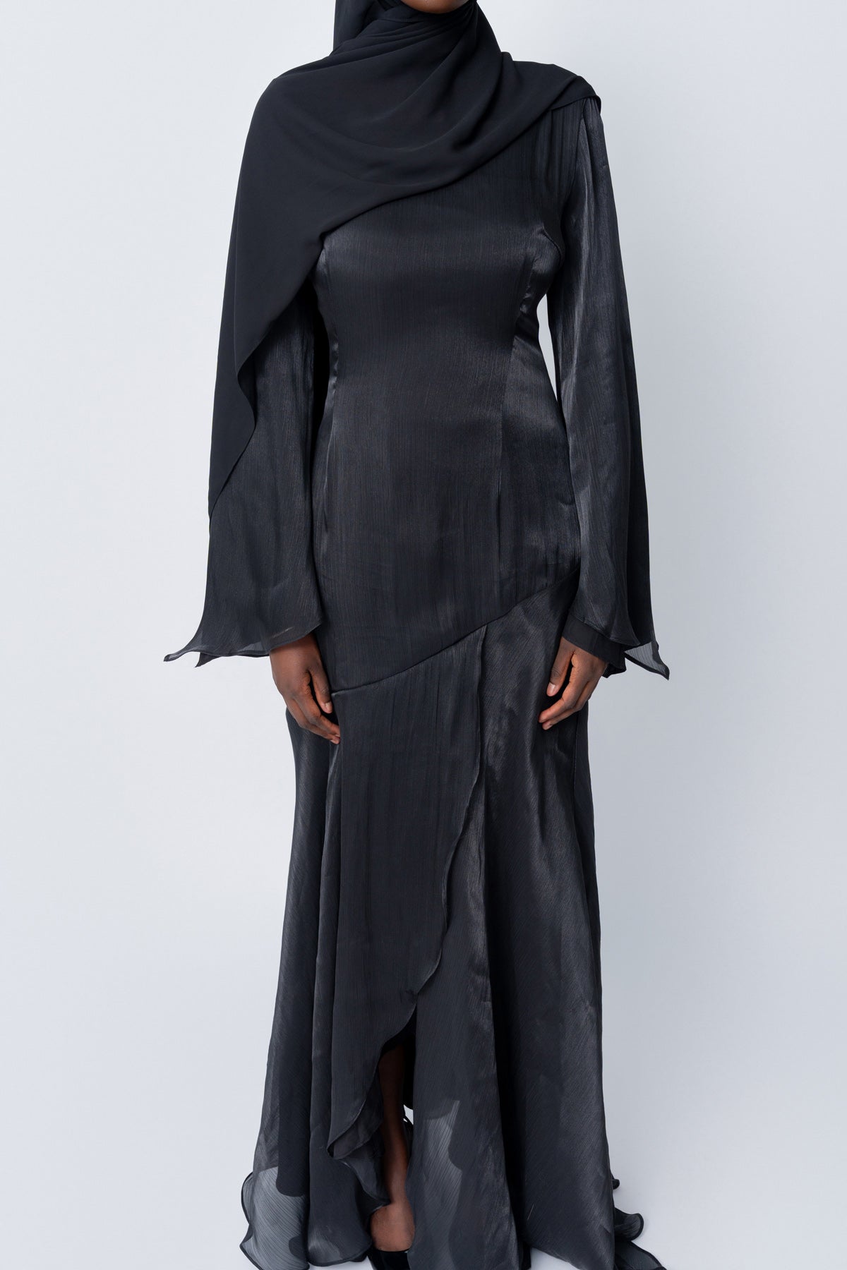 Black Satin Tulip Dress ( Pre-Order)
