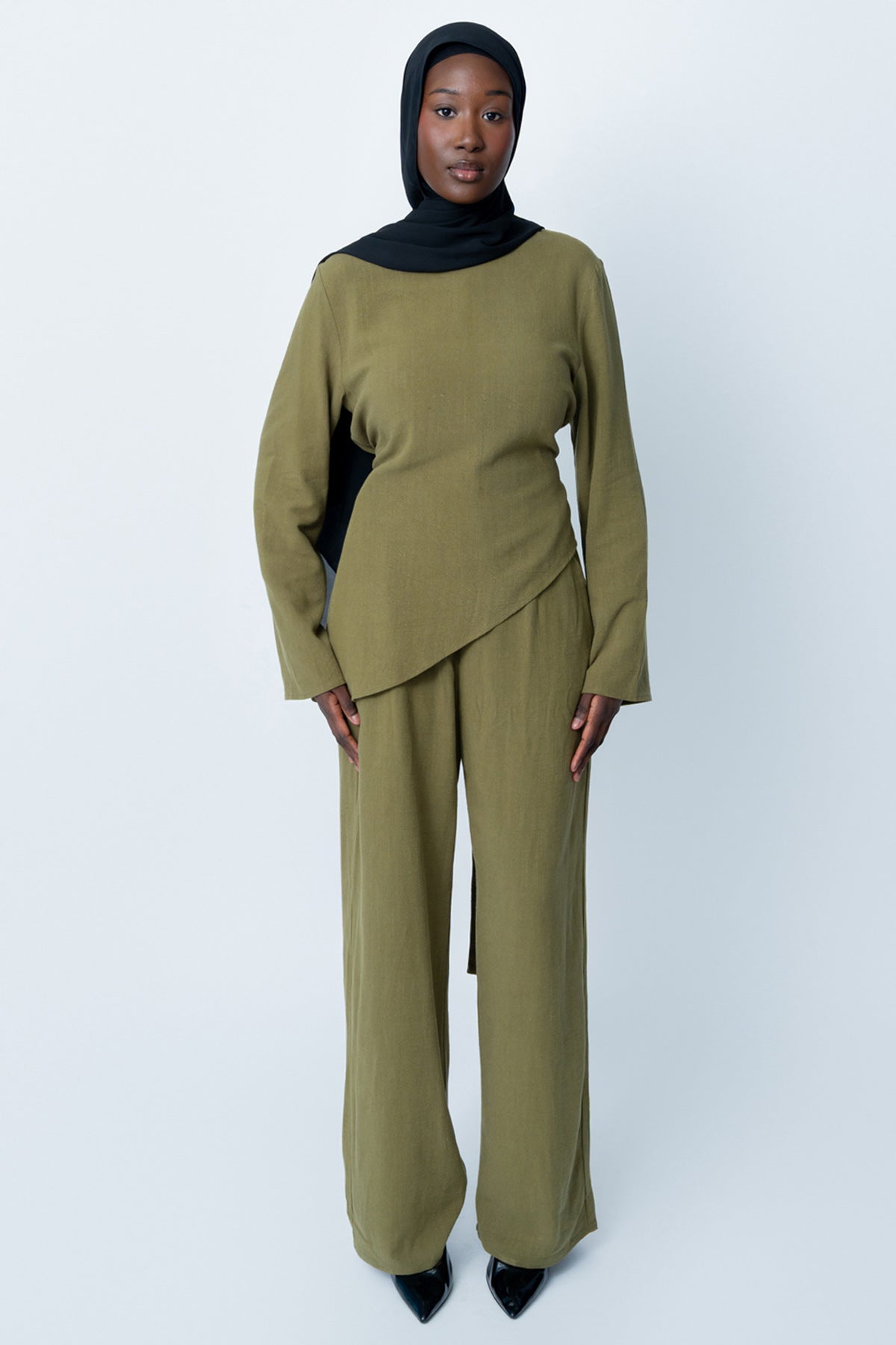 Khaki Asymmetrical Pants Set (Pre-Order)