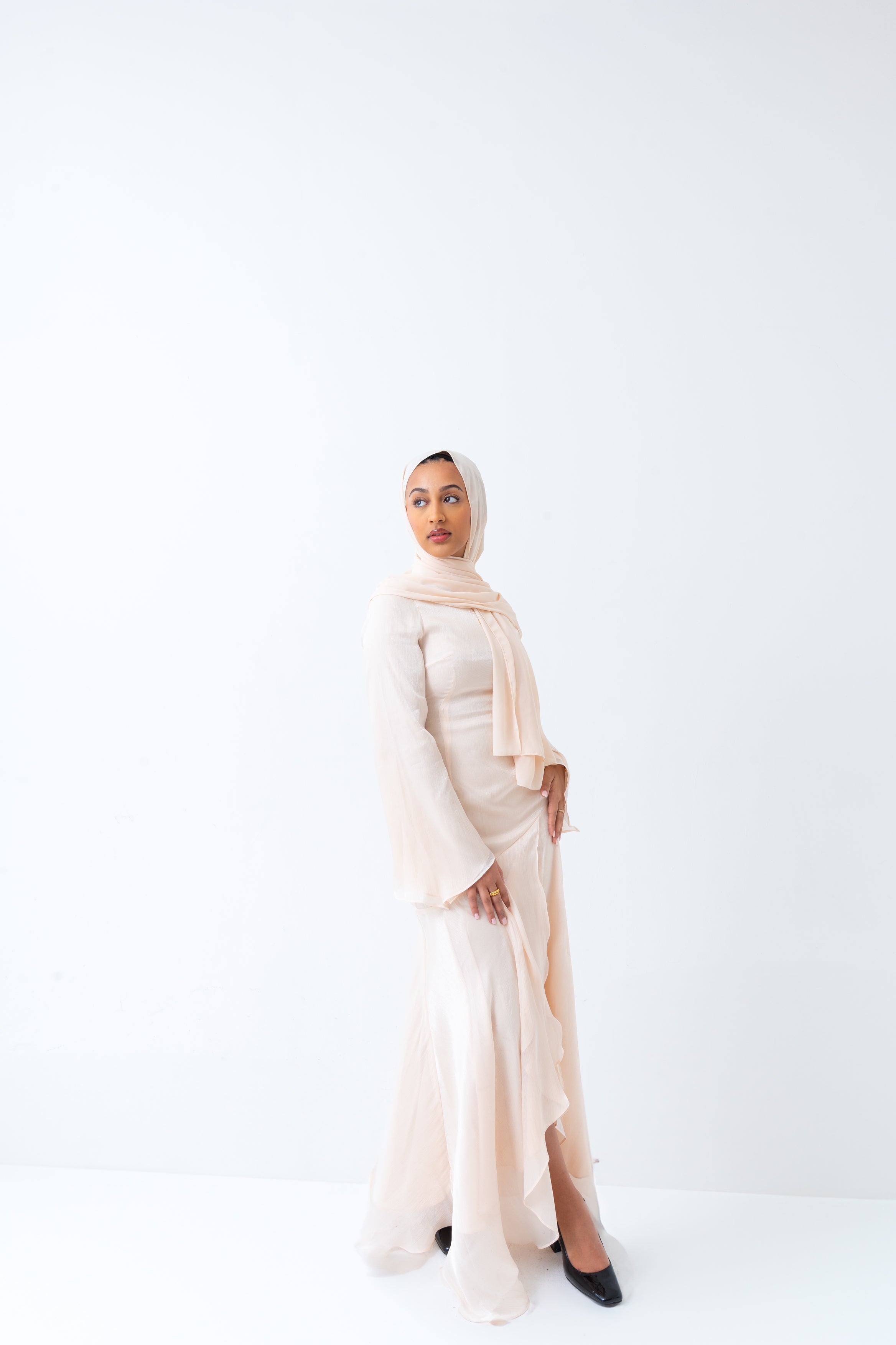 Beige Satin Tulip Dress