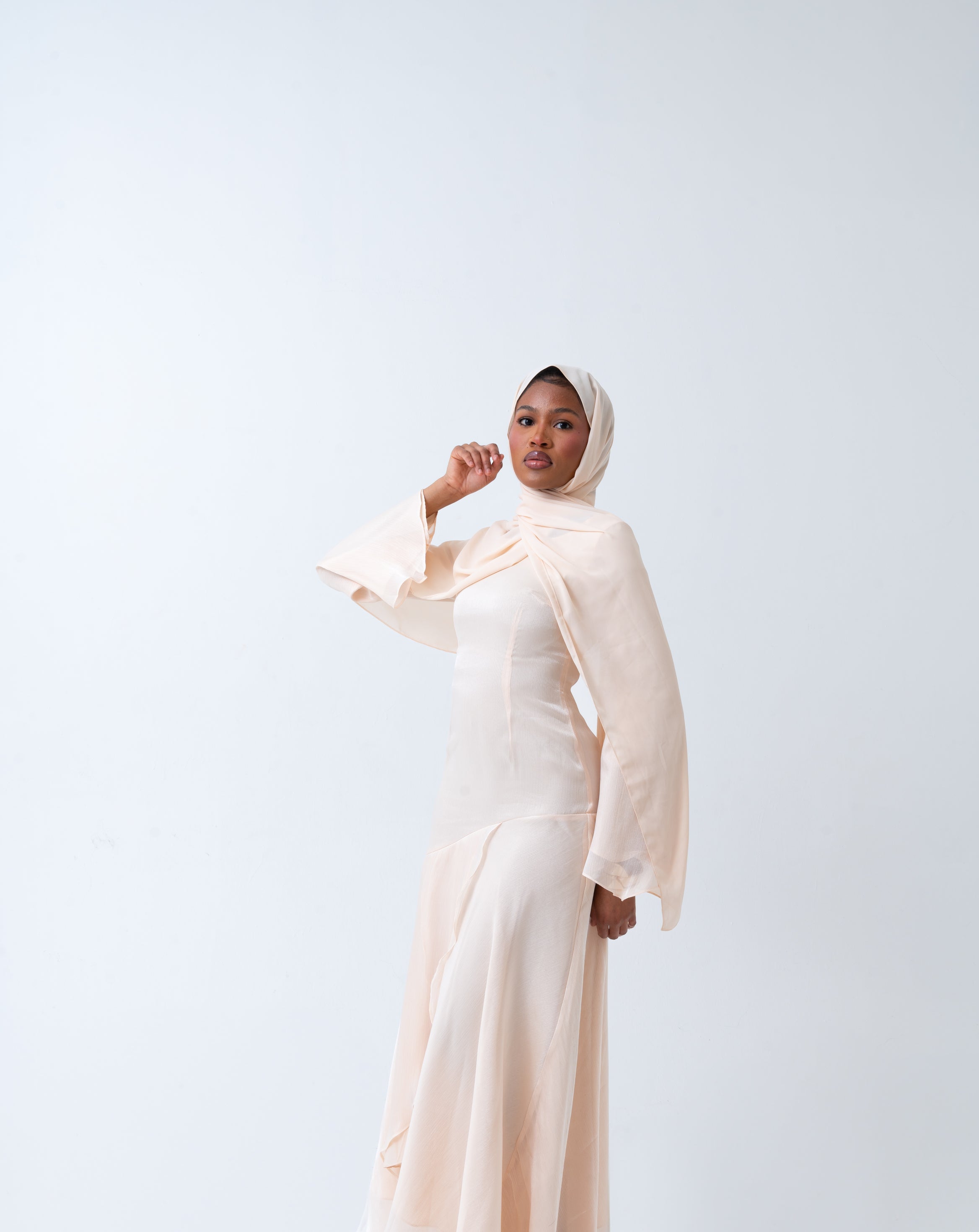 Beige Satin Tulip Dress