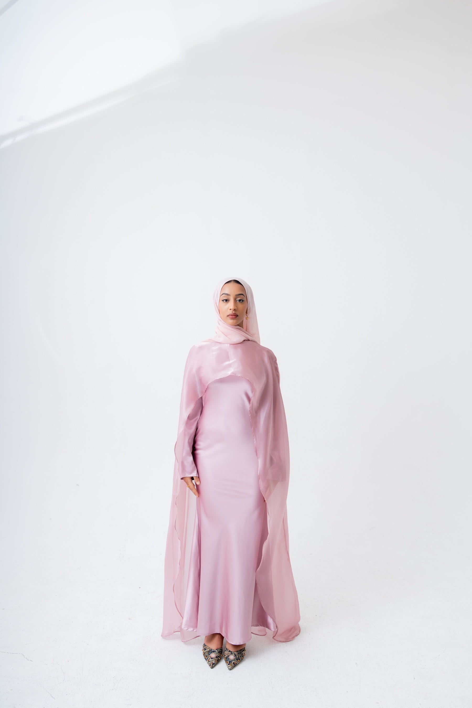 Mauve Hand-Embroidered Cape Co-ord Set with Crop Top & Garara