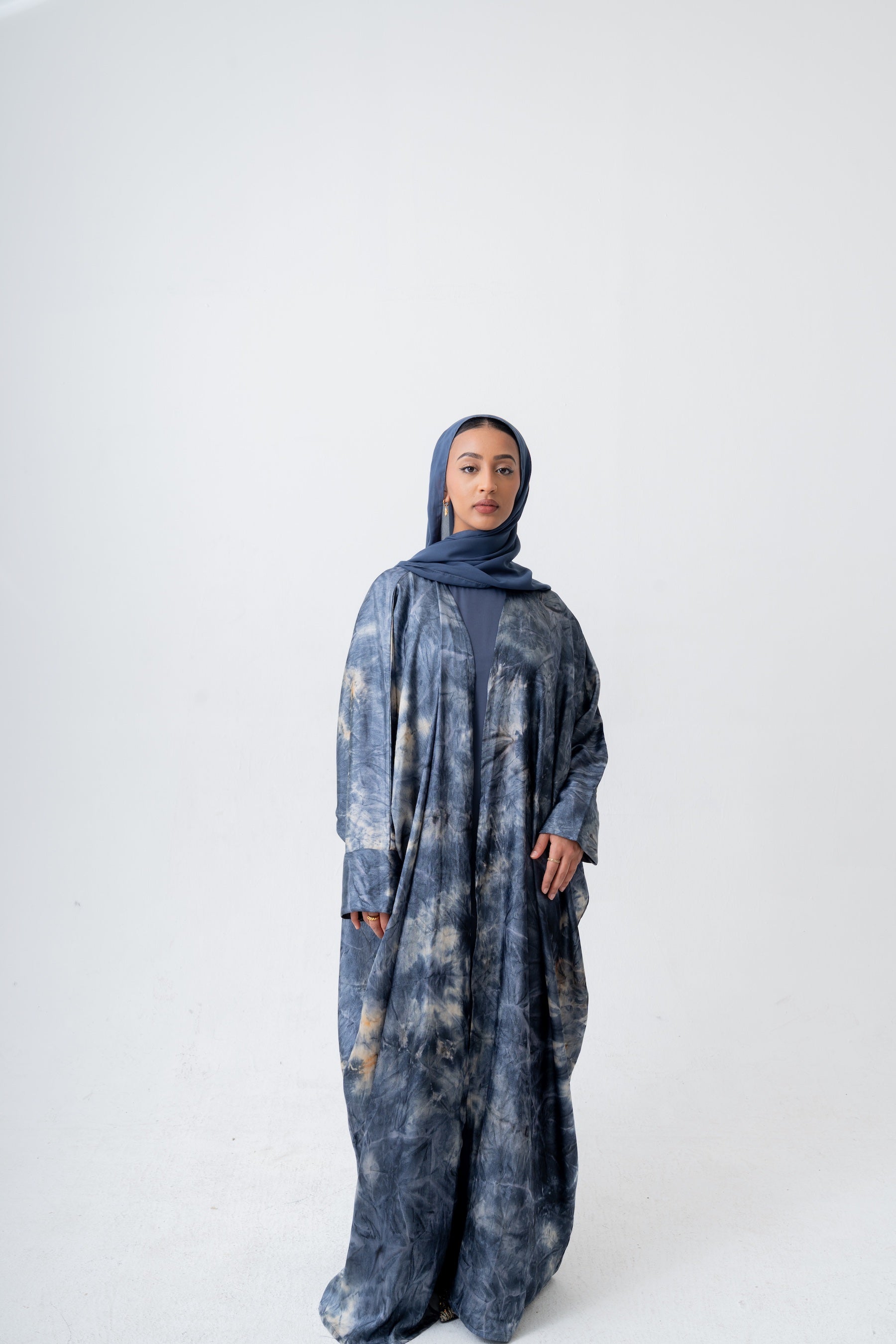 Blue Printed Satin Abaya