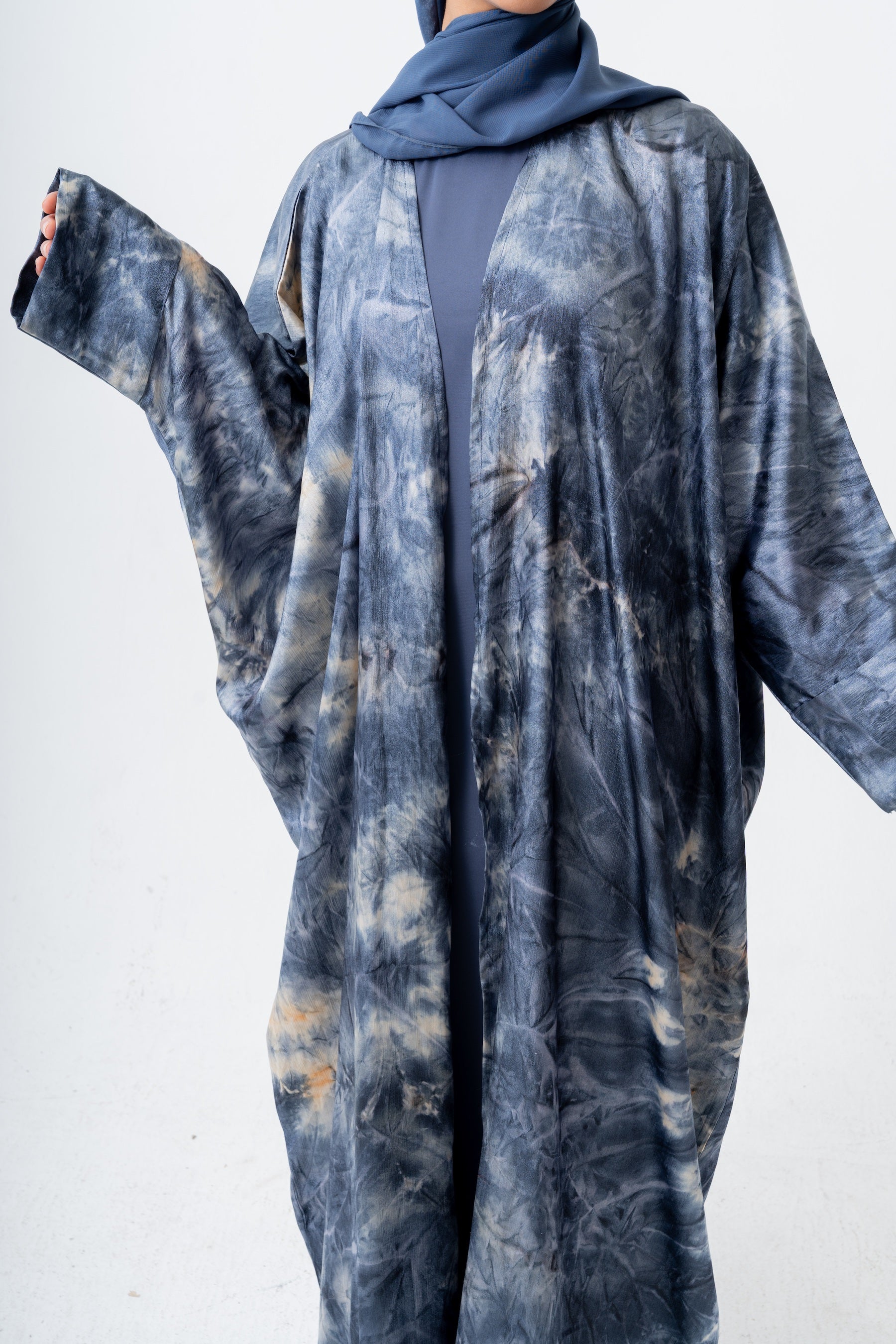 Blue Printed Satin Abaya