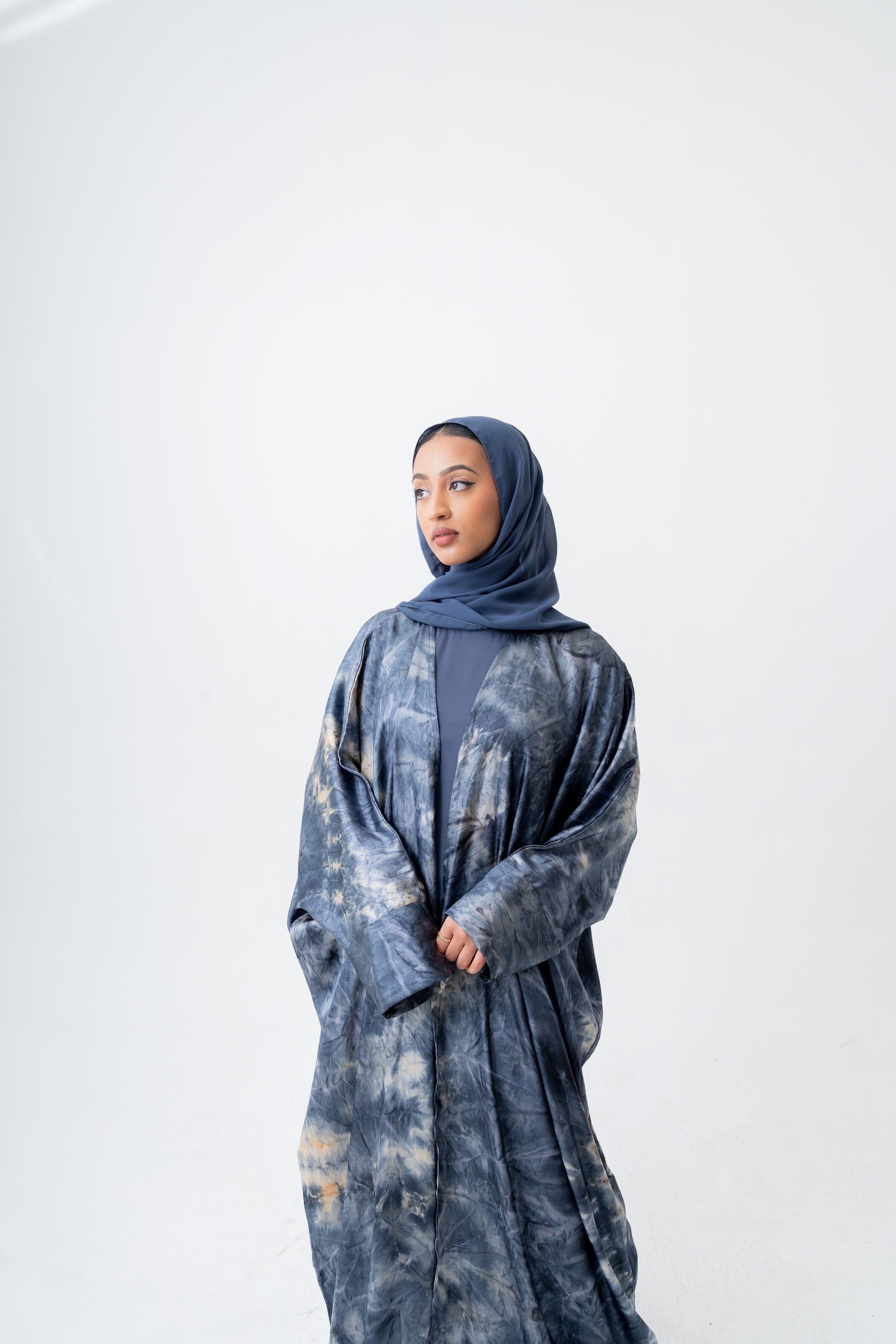 Blue Printed Satin Abaya