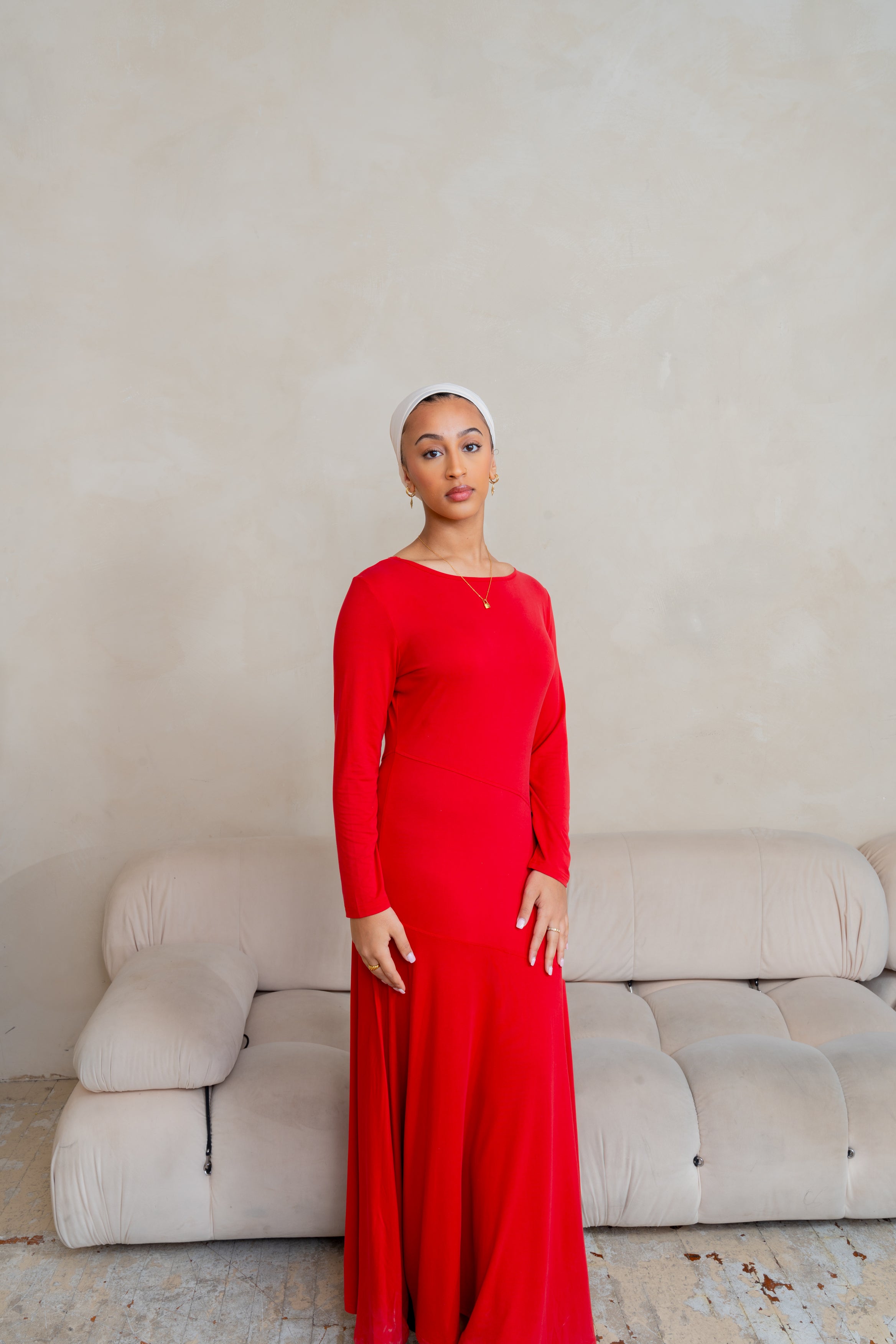 Red Asymmetrical Pleated Dress