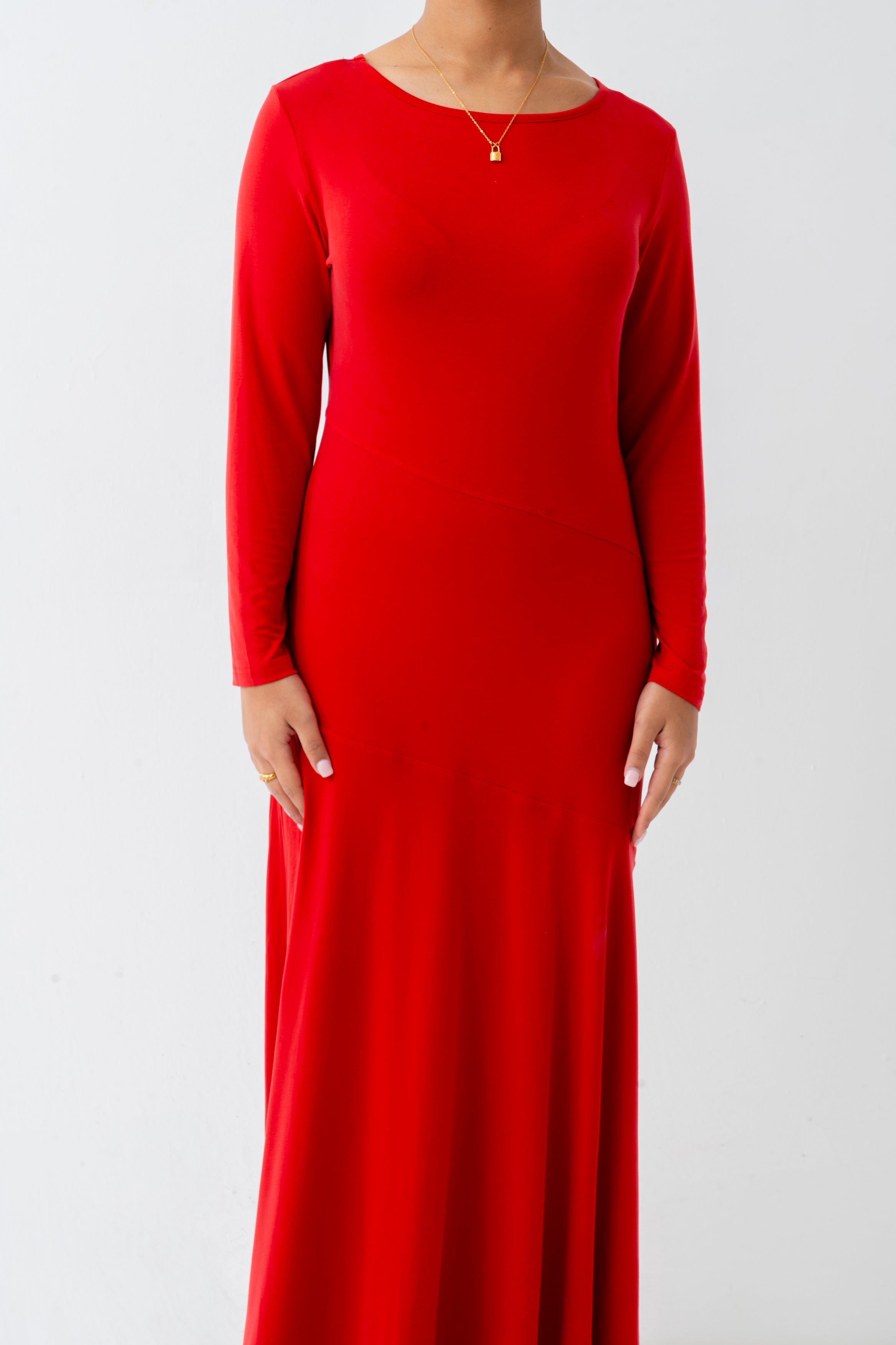 Red Asymmetrical Pleated Dress