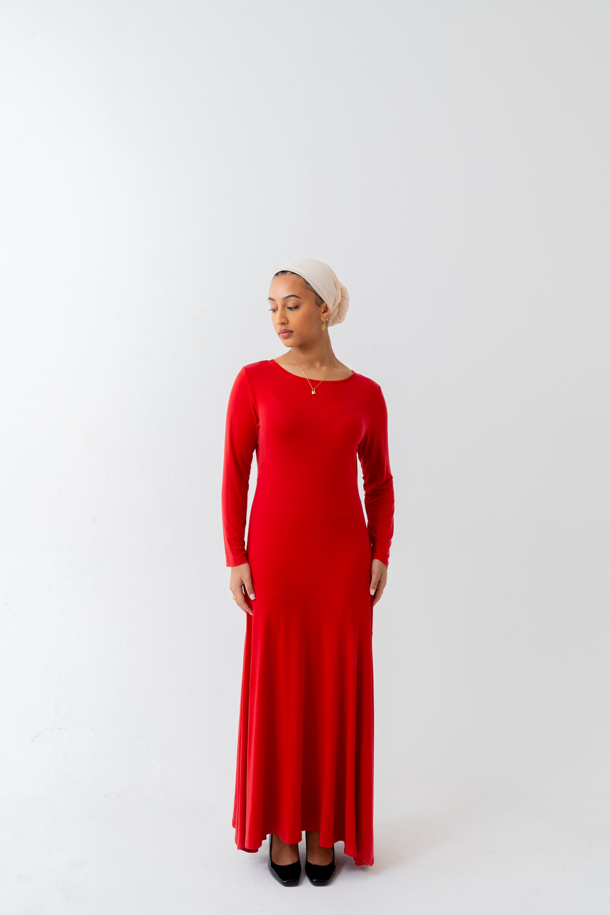 Red Asymmetrical Pleated Dress