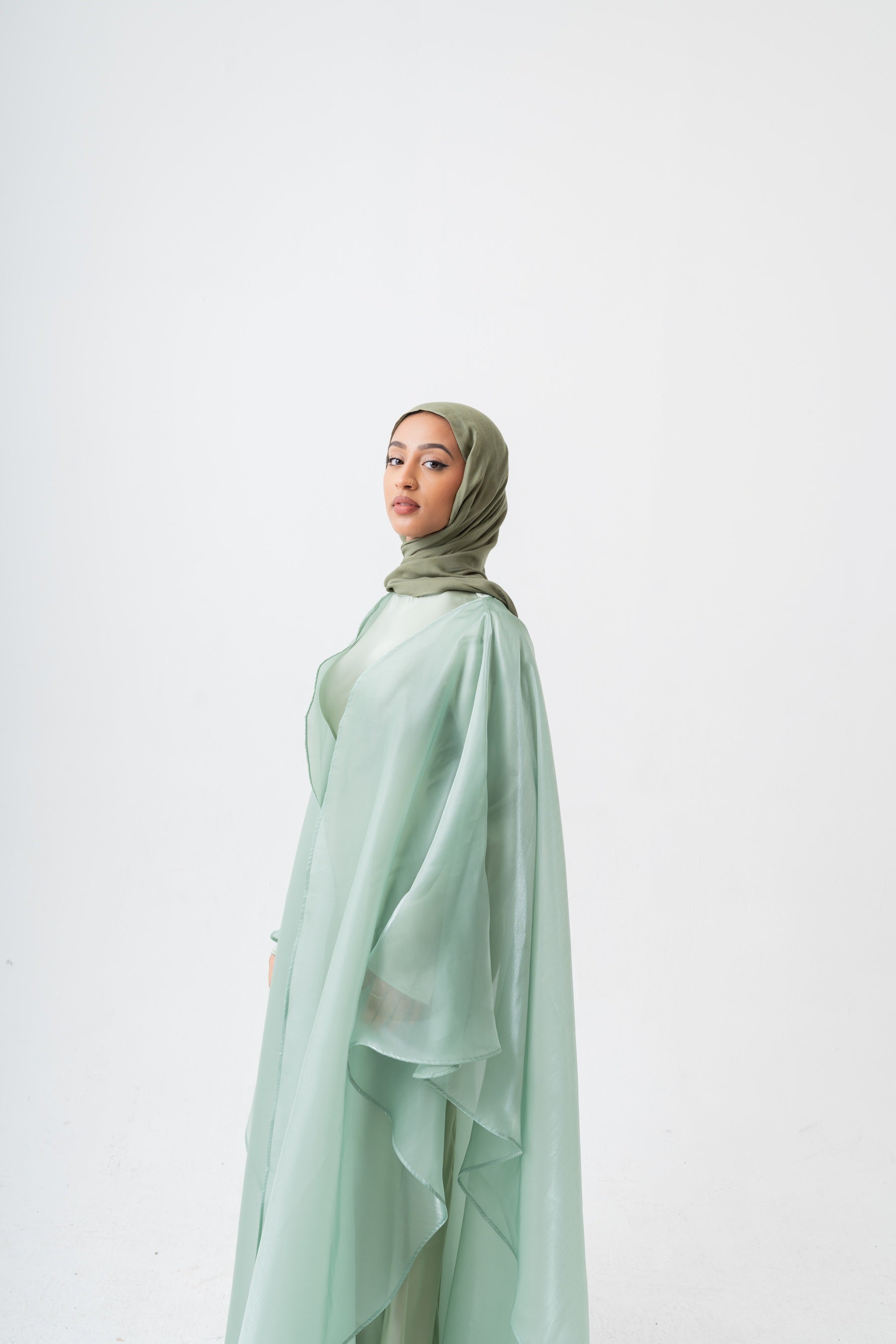 Sage Organza Abaya Set